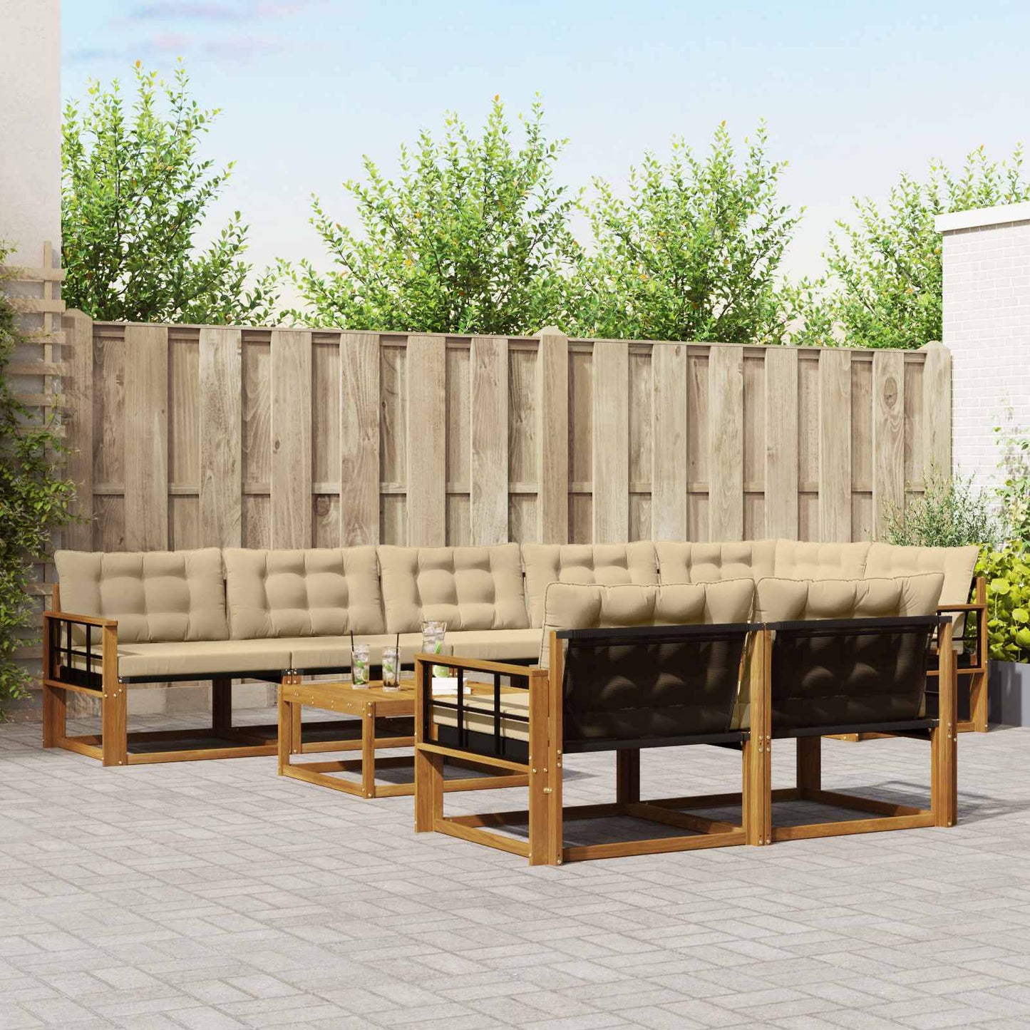 Outdoor-Sofagarnitur mit Kissen 9 pcs Natur und Beige