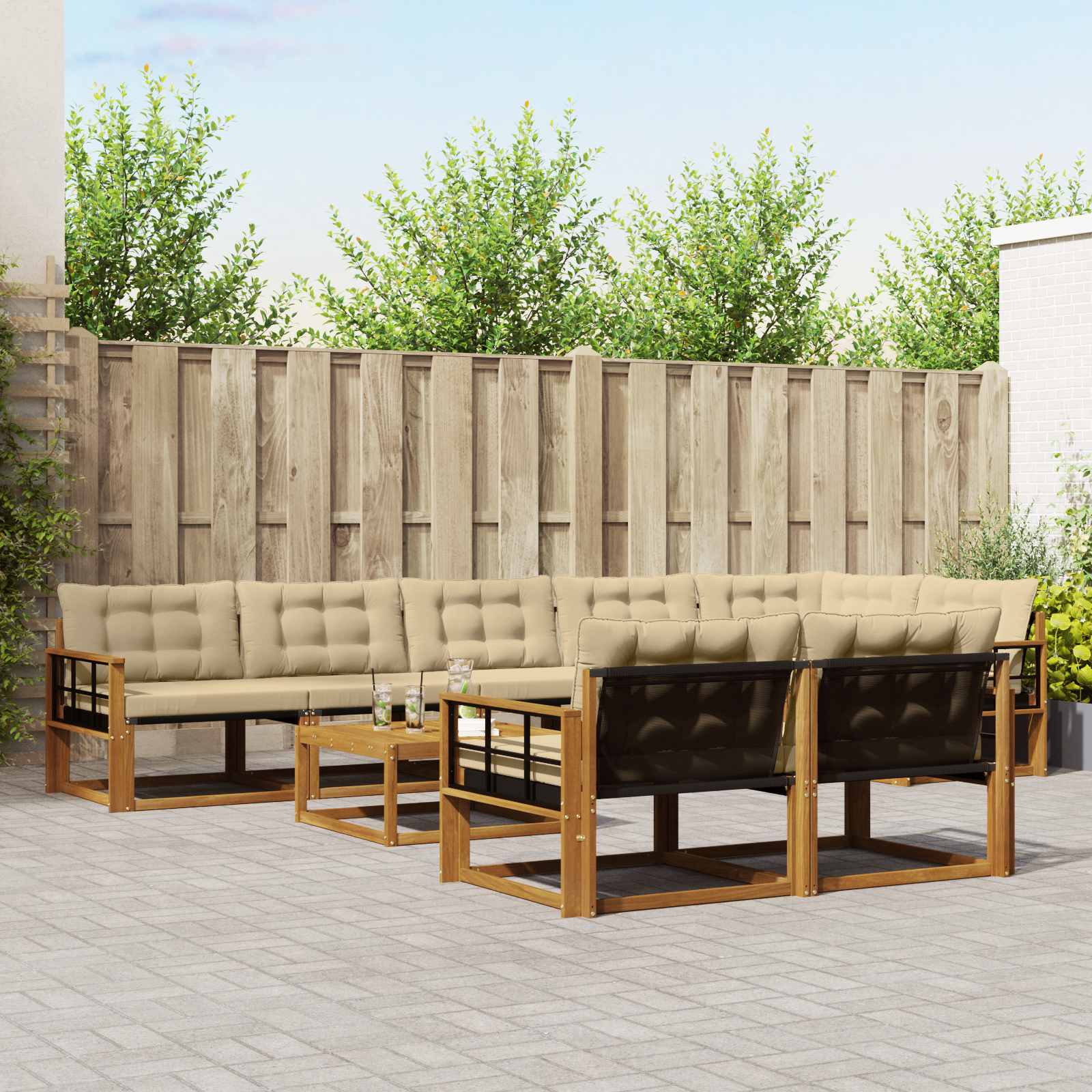Outdoor-Sofagarnitur mit Kissen 9 pcs Natur und Beige