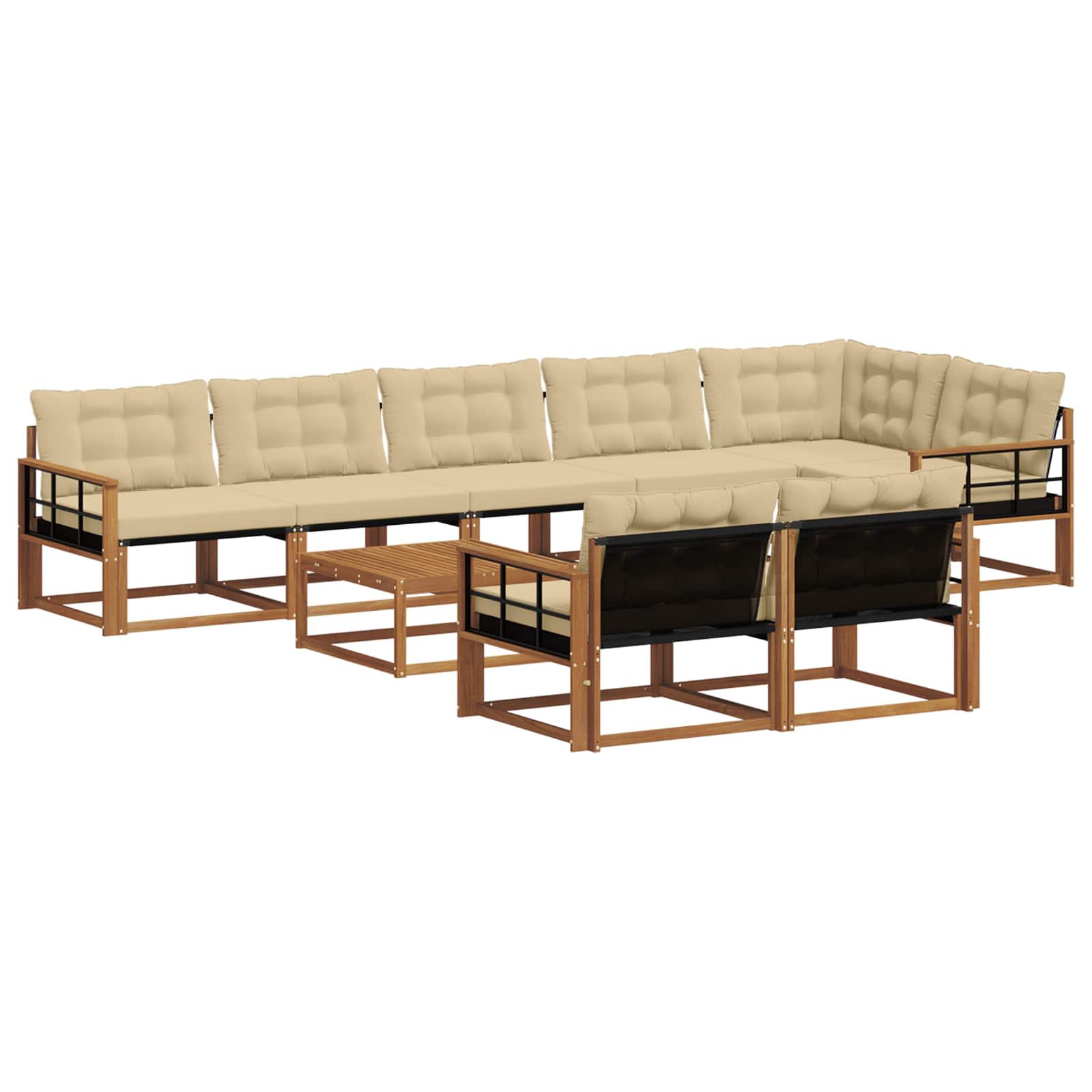 Outdoor-Sofagarnitur mit Kissen 9 pcs Natur und Beige