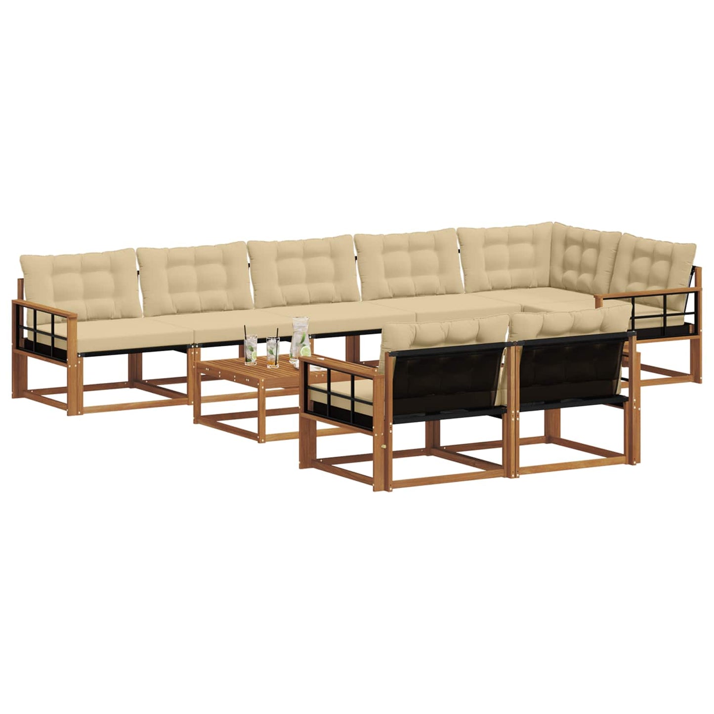 Outdoor-Sofagarnitur mit Kissen 9 pcs Natur und Beige
