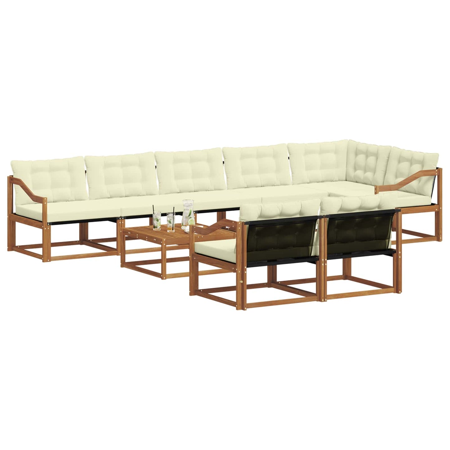 Outdoor-Sofagarnitur mit Kissen 9 pcs Natur und Creme