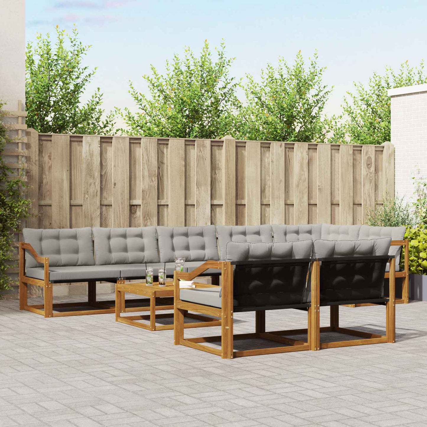 Outdoor-Sofagarnitur mit Kissen 9 pcs Natürlich und Hellgrau