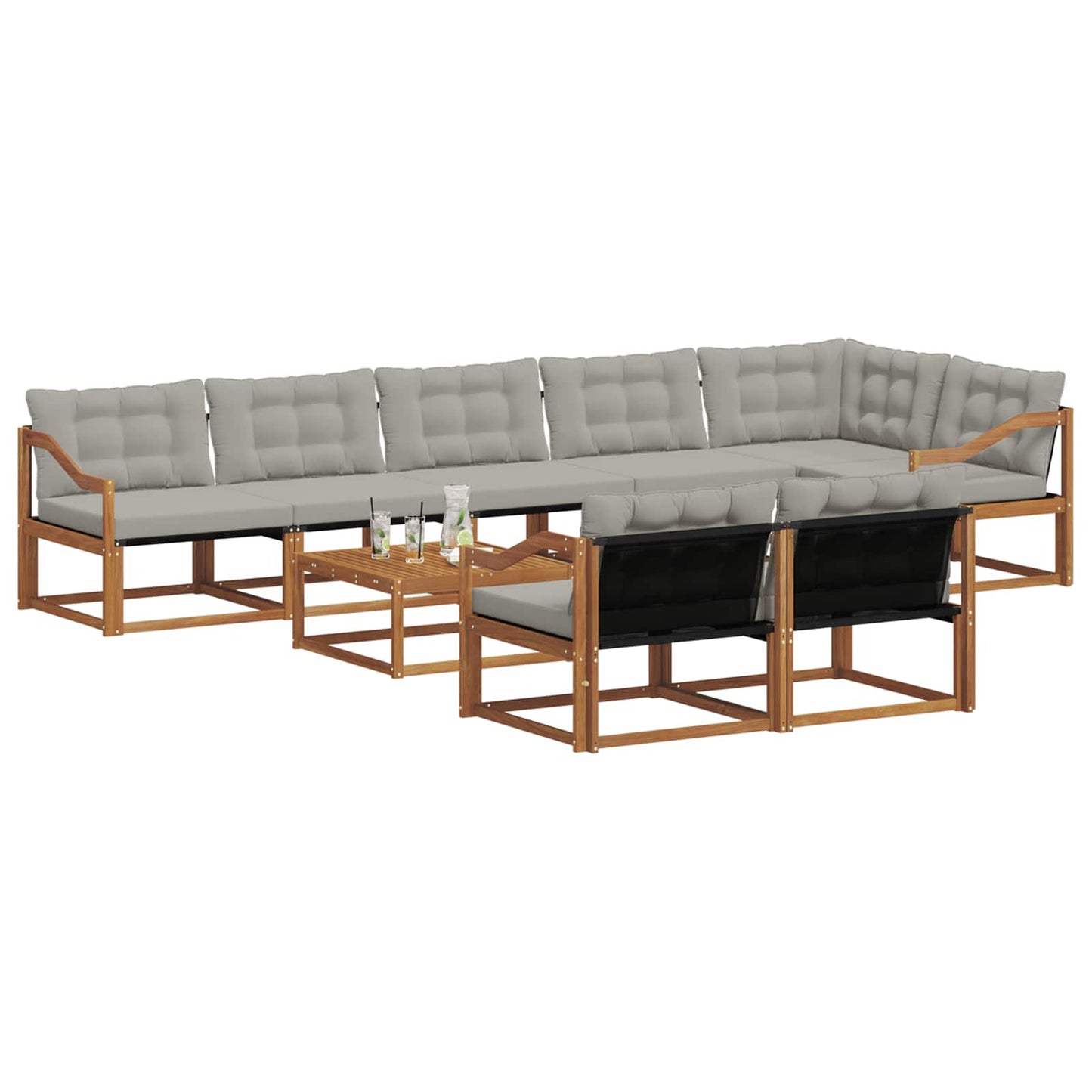 Outdoor-Sofagarnitur mit Kissen 9 pcs Natürlich und Hellgrau