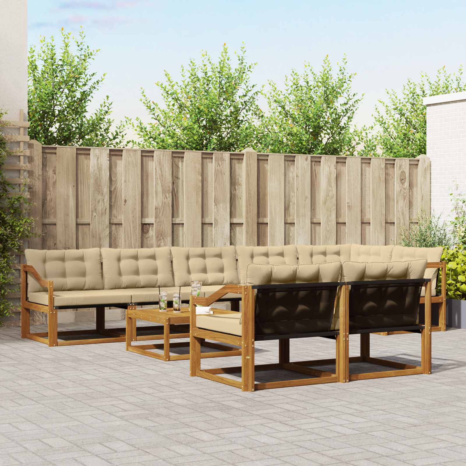Outdoor-Sofagarnitur mit Kissen 9 pcs Natur und Beige