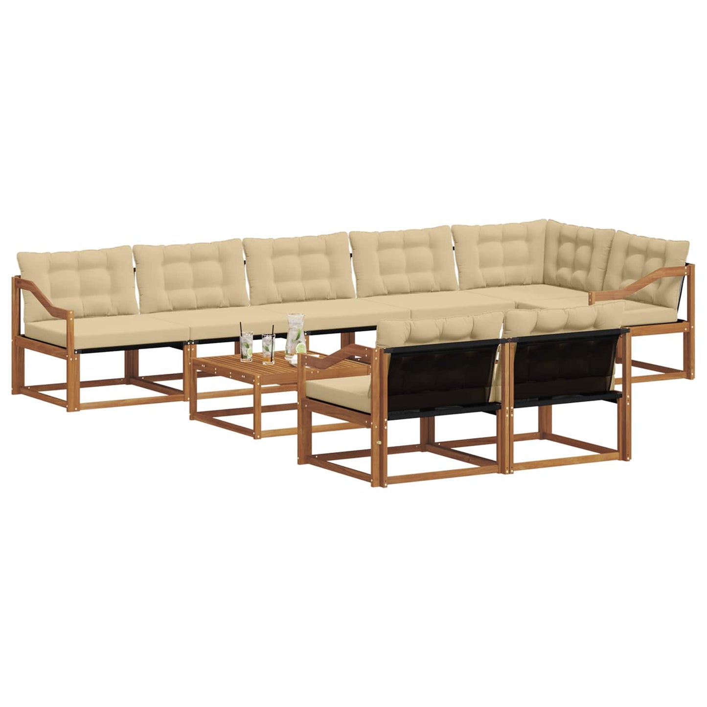 Outdoor-Sofagarnitur mit Kissen 9 pcs Natur und Beige