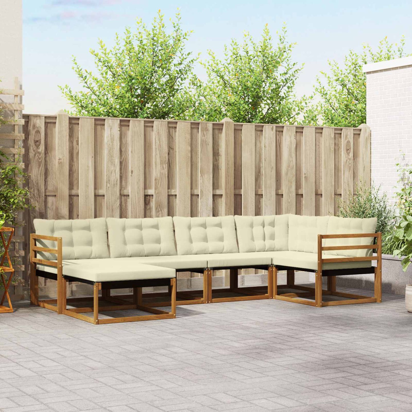Outdoor-Sofagarnitur 6 stk. Natur und Creme Massivholz Akazie