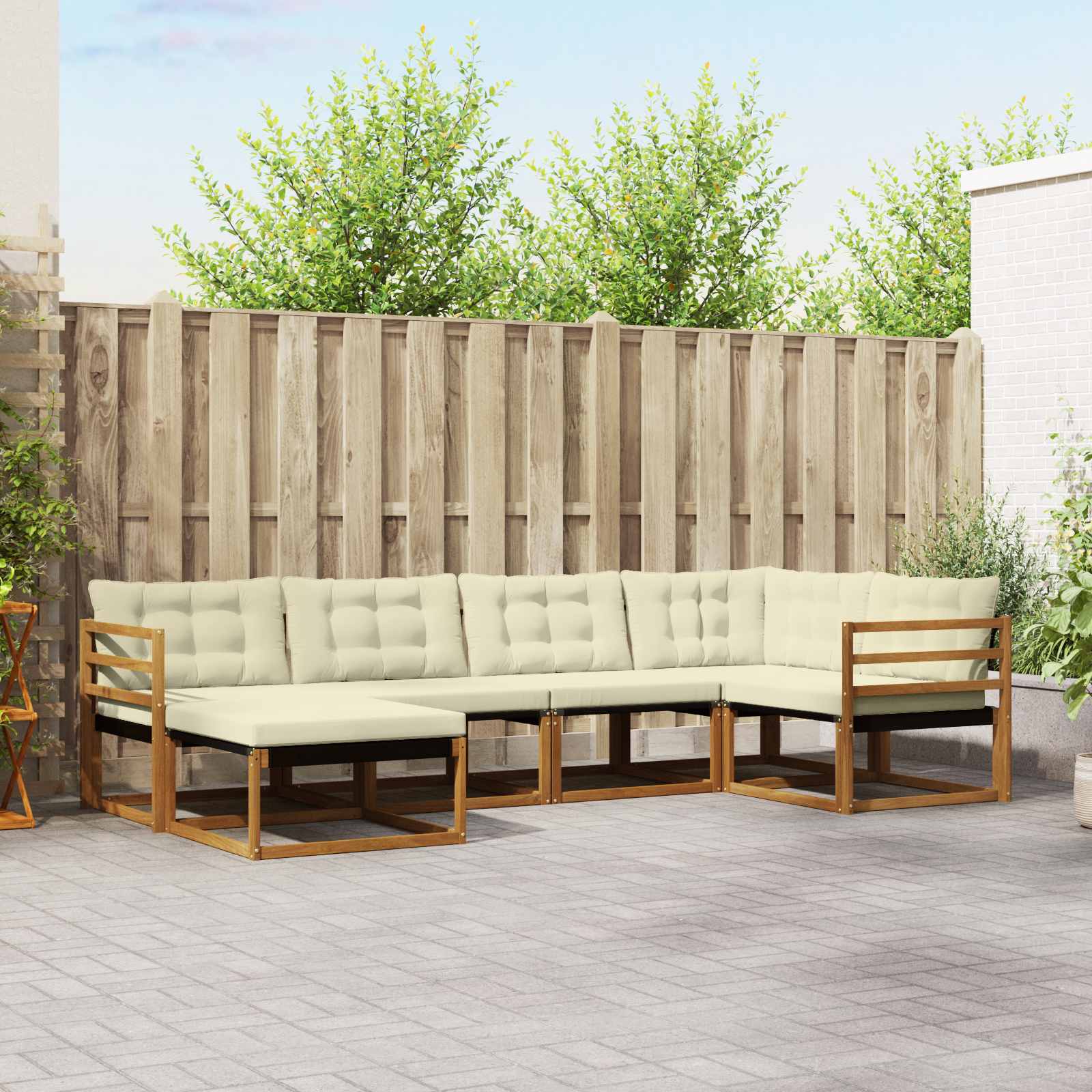 Outdoor-Sofagarnitur 6 stk. Natur und Creme Massivholz Akazie