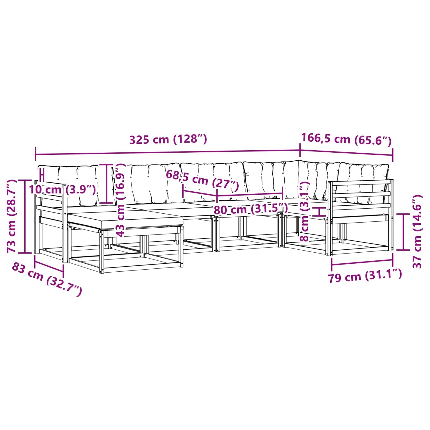 Outdoor-Sofagarnitur 6 stk. Natur und Creme Massivholz Akazie