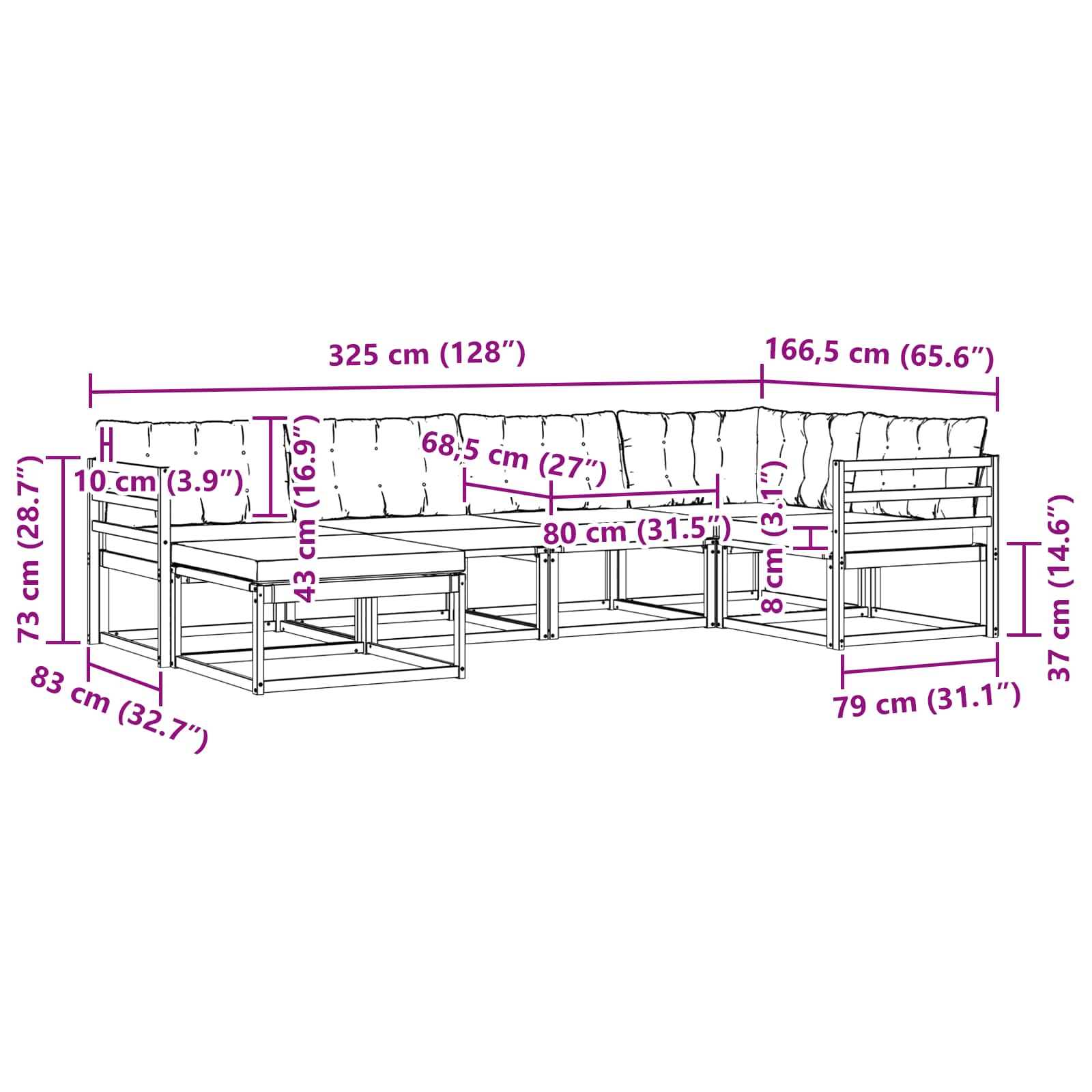 Outdoor-Sofagarnitur 6 stk. Natur und Creme Massivholz Akazie