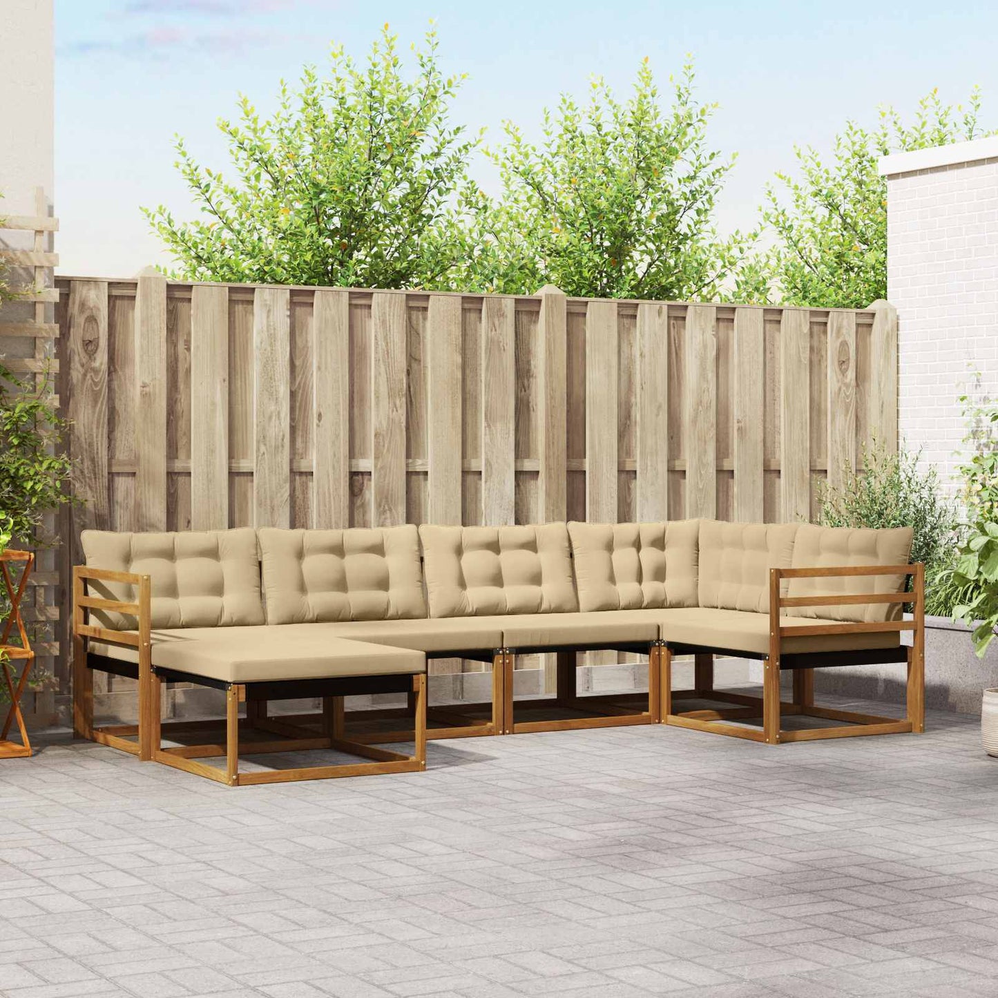 Outdoor-Sofagarnitur 6 stk. Natur und Beige Massivholz Akazie