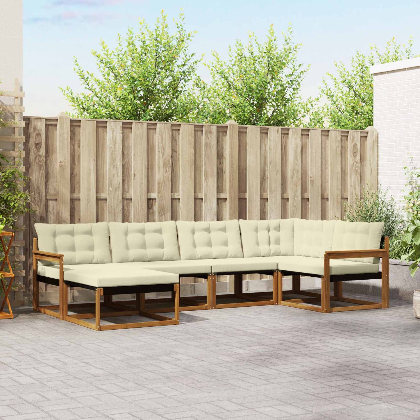 Outdoor-Sofagarnitur 6 stk. Natur und Creme Massivholz Akazie