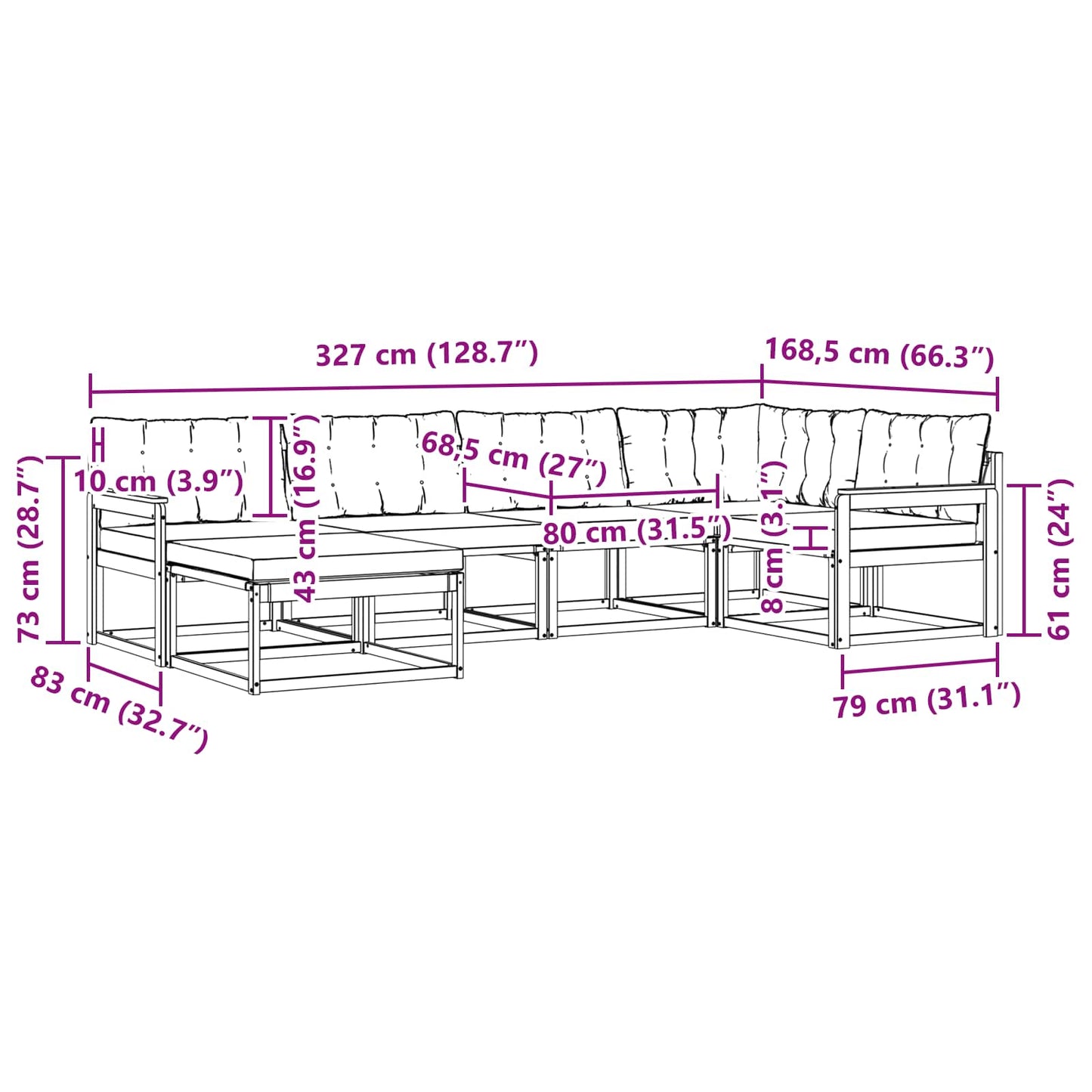 Outdoor-Sofagarnitur 6 stk. Natur und Creme Massivholz Akazie