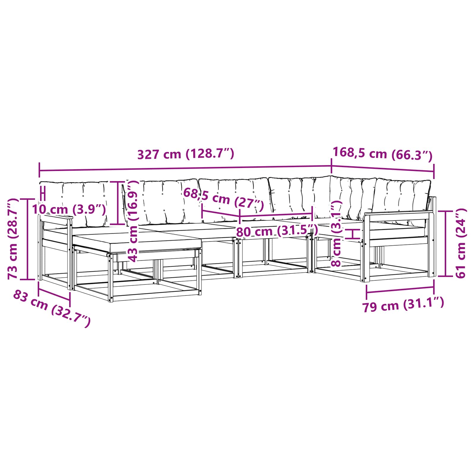 Outdoor-Sofagarnitur 6 stk. Natur und Creme Massivholz Akazie