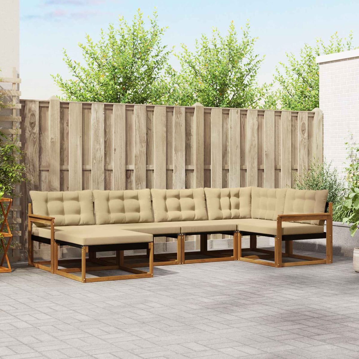 Outdoor-Sofagarnitur 6 stk. Natur und Beige Massivholz Akazie