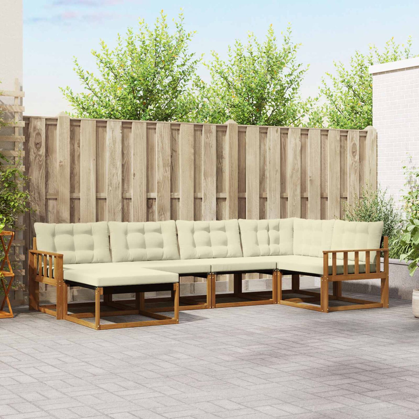Outdoor-Sofagarnitur 6 stk. Natur und Creme Massivholz Akazie
