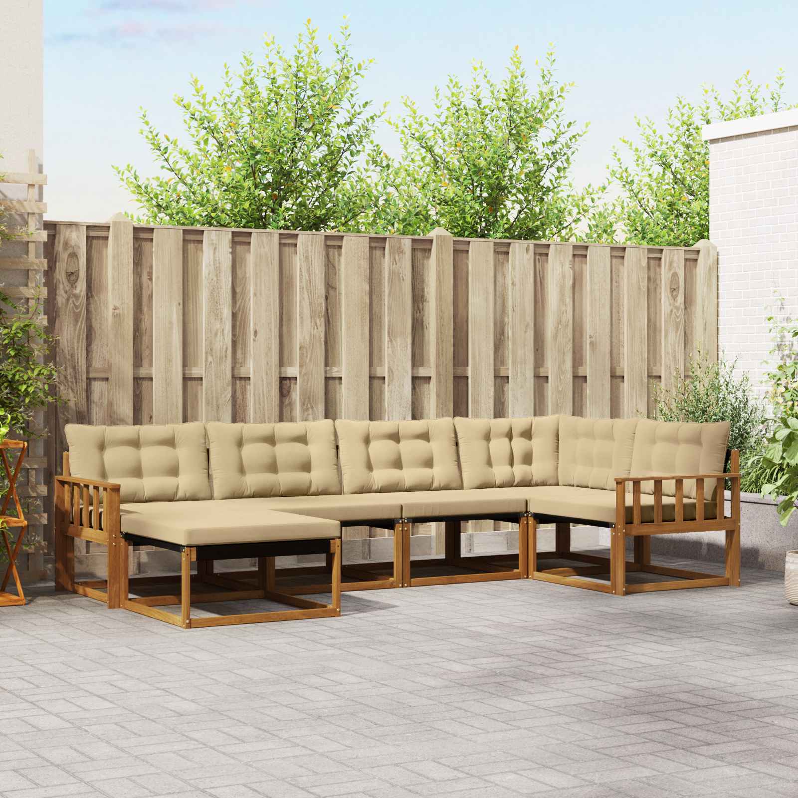 Outdoor-Sofagarnitur 6 stk. Natur und Beige Massivholz Akazie