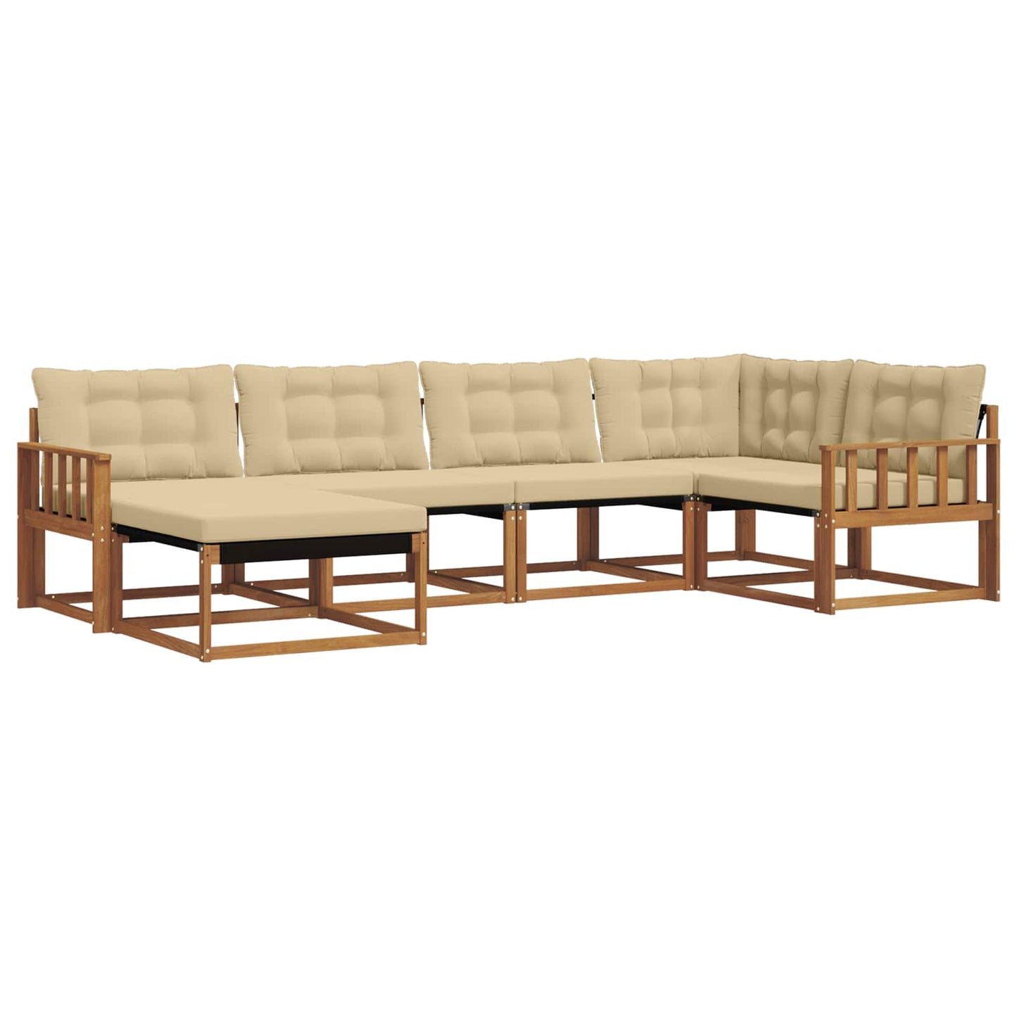 Outdoor-Sofagarnitur 6 stk. Natur und Beige Massivholz Akazie