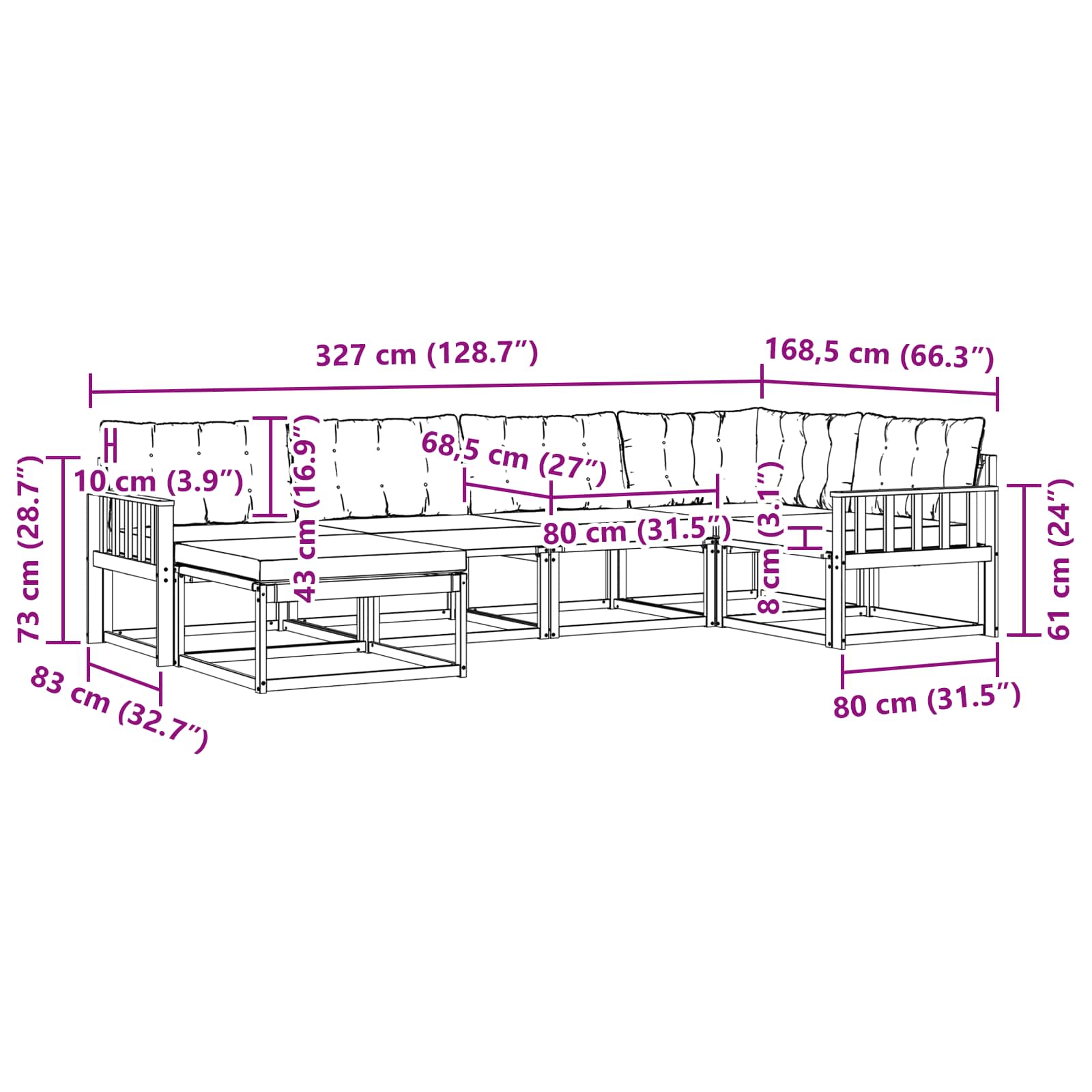 Outdoor-Sofagarnitur 6 stk. Natur und Beige Massivholz Akazie