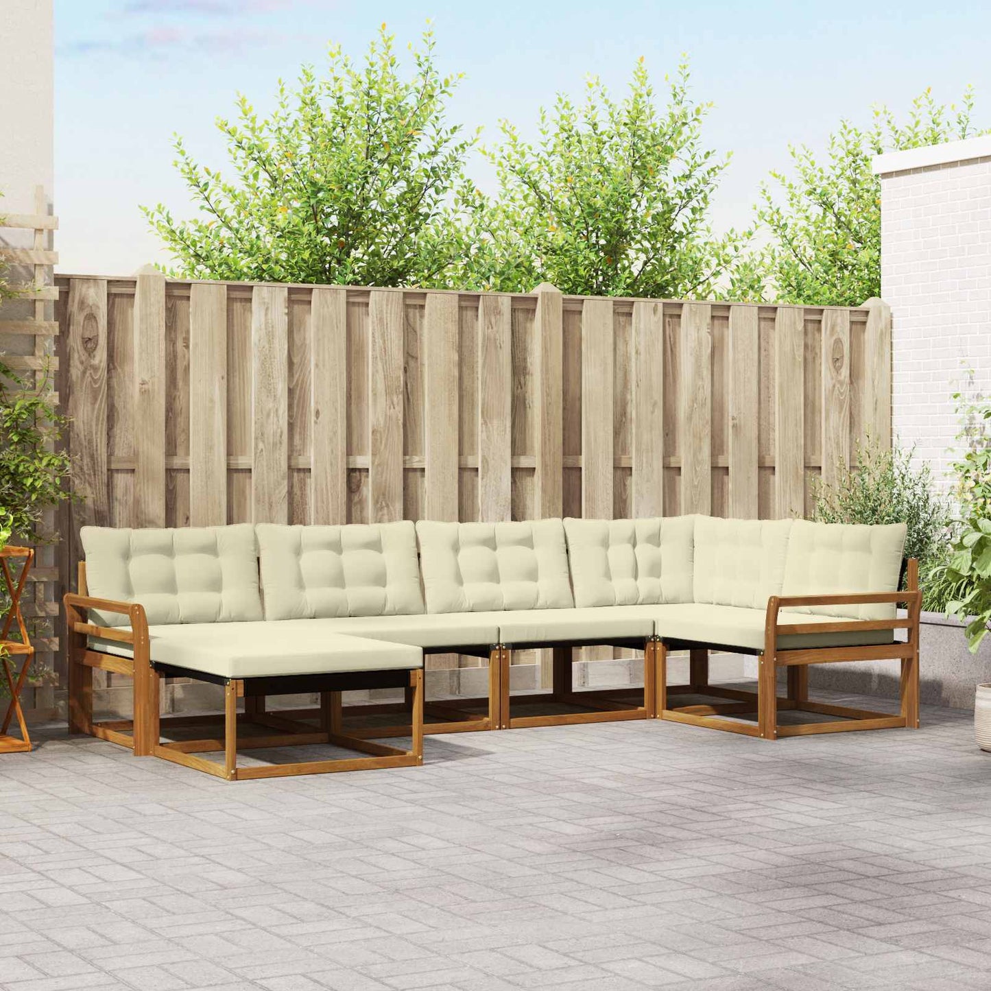 Outdoor-Sofagarnitur 6 stk. Natur und Creme Massivholz Akazie
