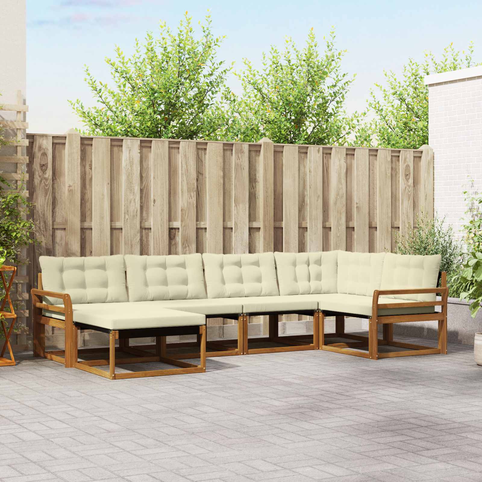 Outdoor-Sofagarnitur 6 stk. Natur und Creme Massivholz Akazie