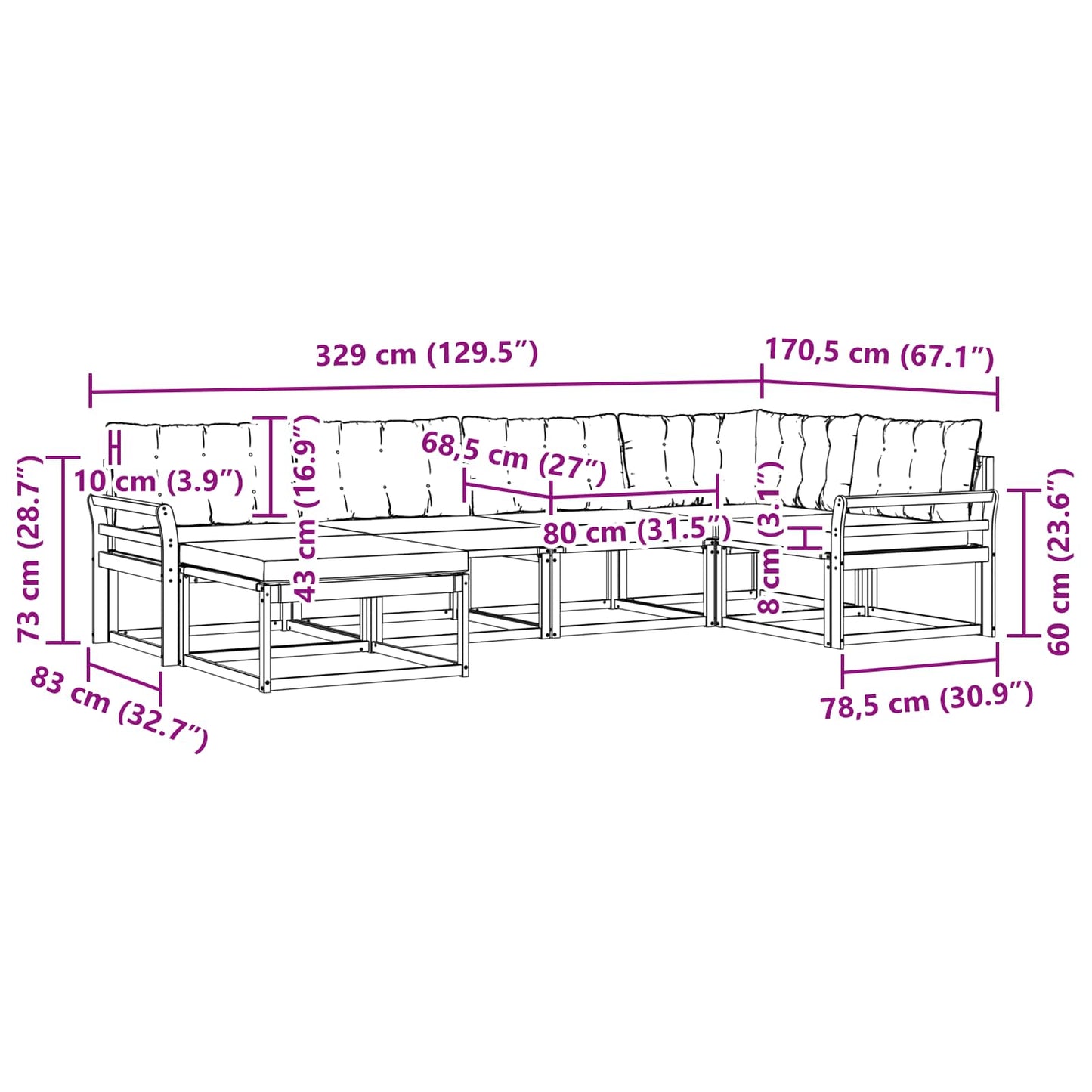 Outdoor-Sofagarnitur 6 stk. Natur und Creme Massivholz Akazie