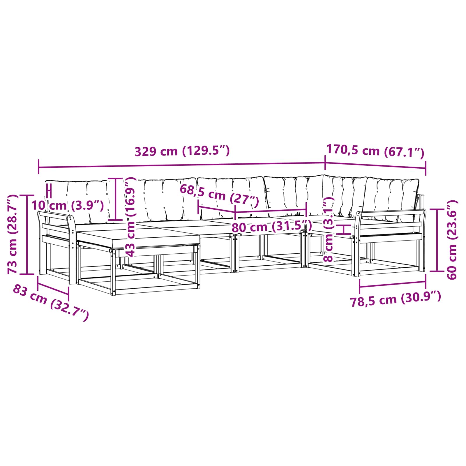 Outdoor-Sofagarnitur 6 stk. Natur und Creme Massivholz Akazie