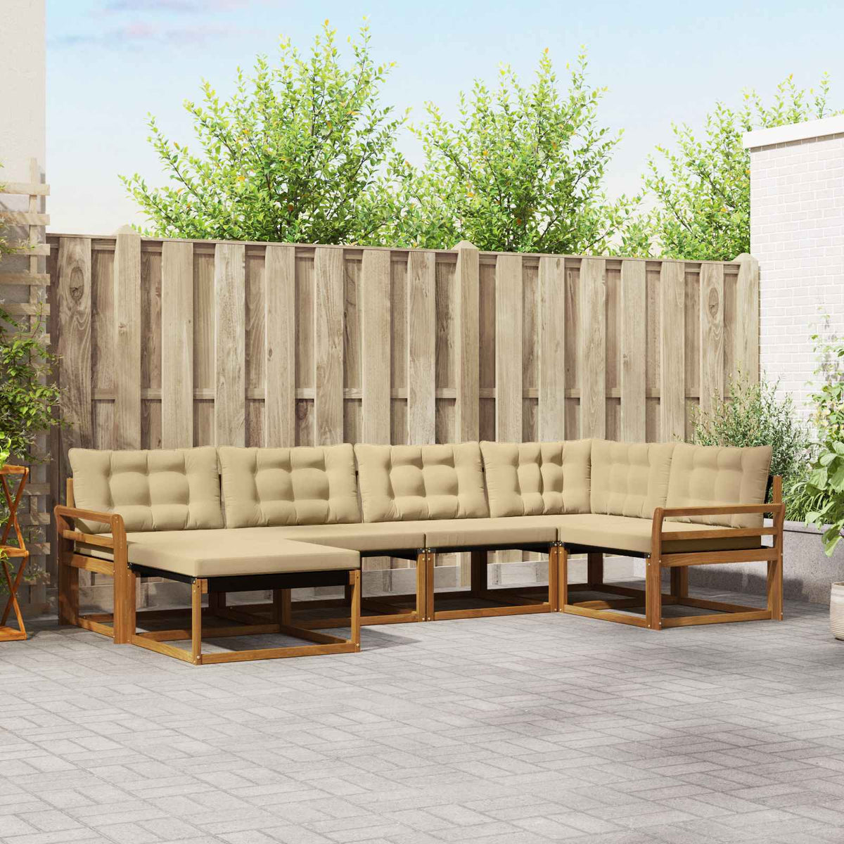 Outdoor-Sofagarnitur 6 stk. Natur und Beige Massivholz Akazie