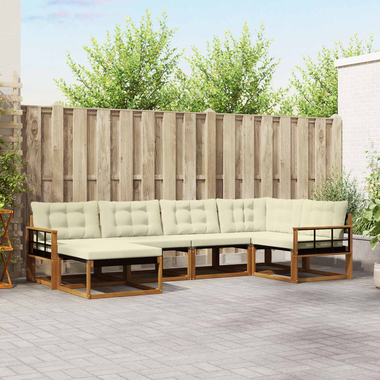 Outdoor-Sofagarnitur 6 stk. Natur und Creme Massivholz Akazie