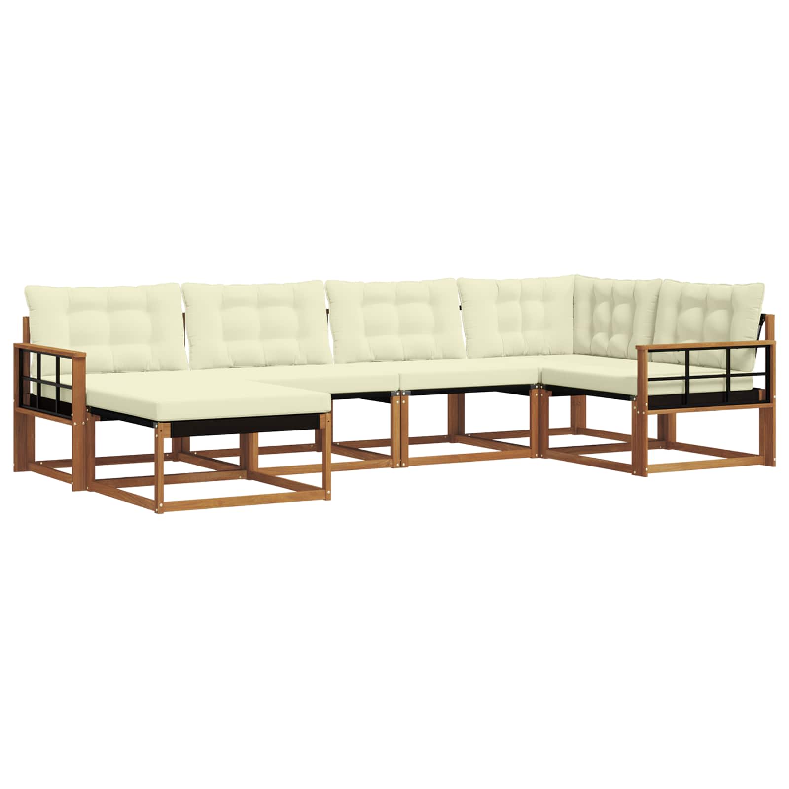 Outdoor-Sofagarnitur 6 stk. Natur und Creme Massivholz Akazie