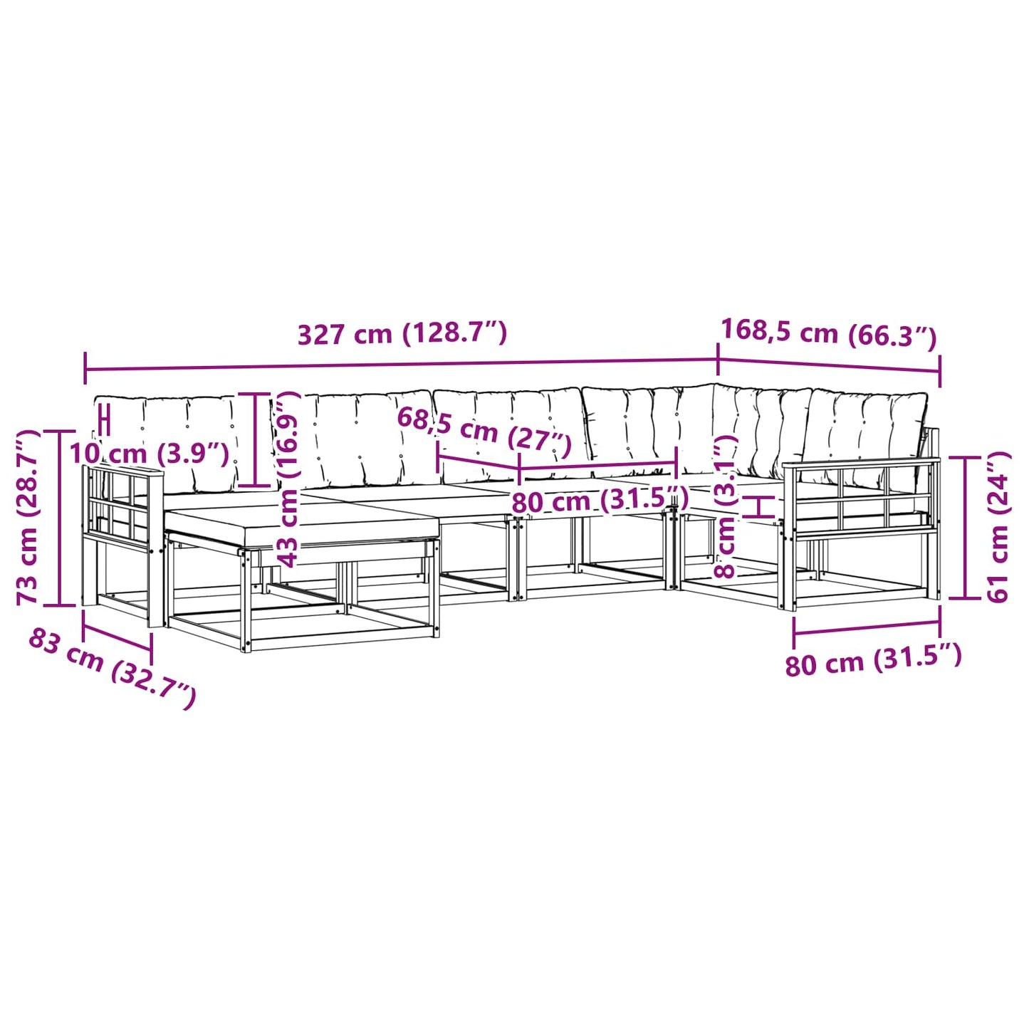 Outdoor-Sofagarnitur 6 stk. Natur und Creme Massivholz Akazie