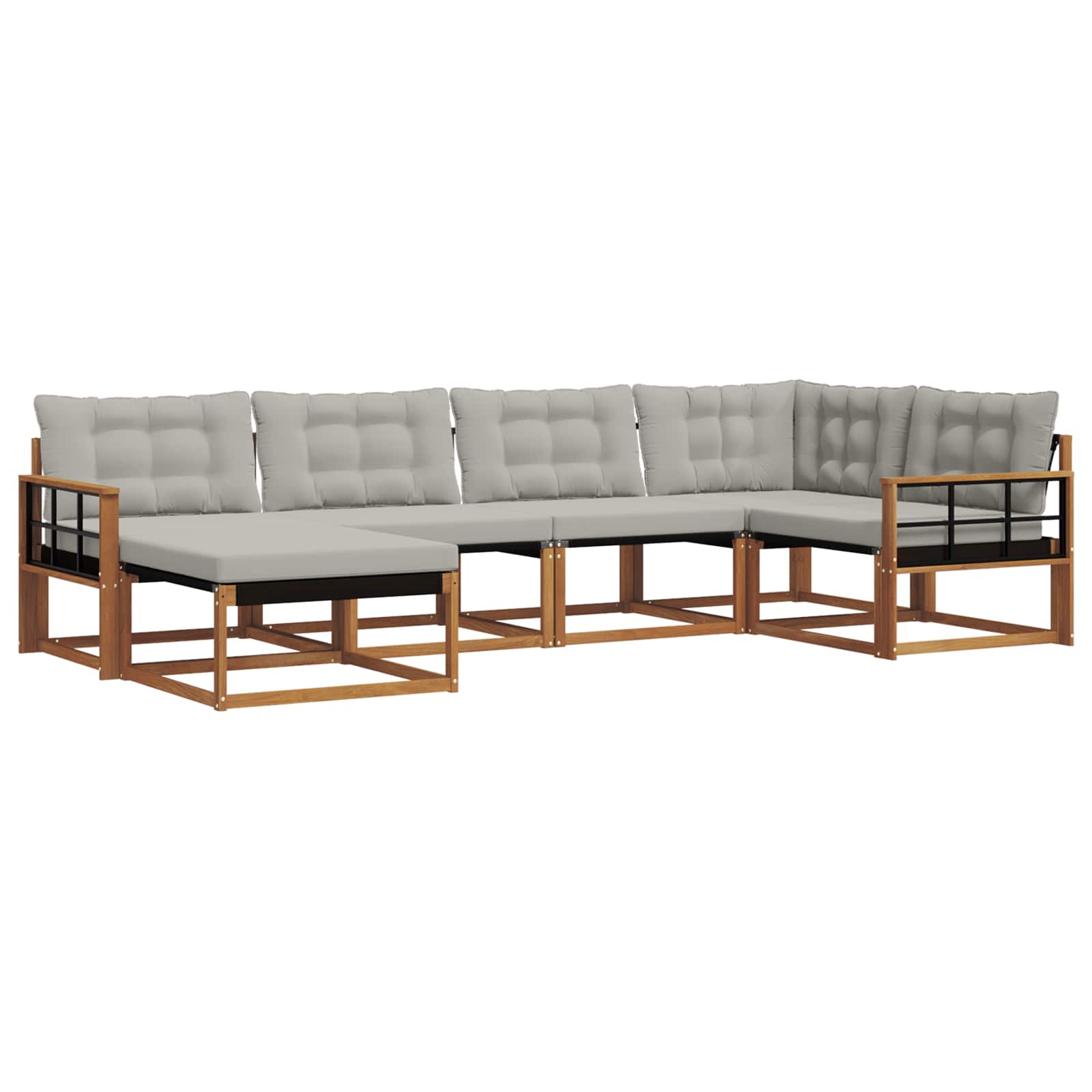 Outdoor-Sofagarnitur mit Kissen 6 pcs Natürlich und Hellgrau
