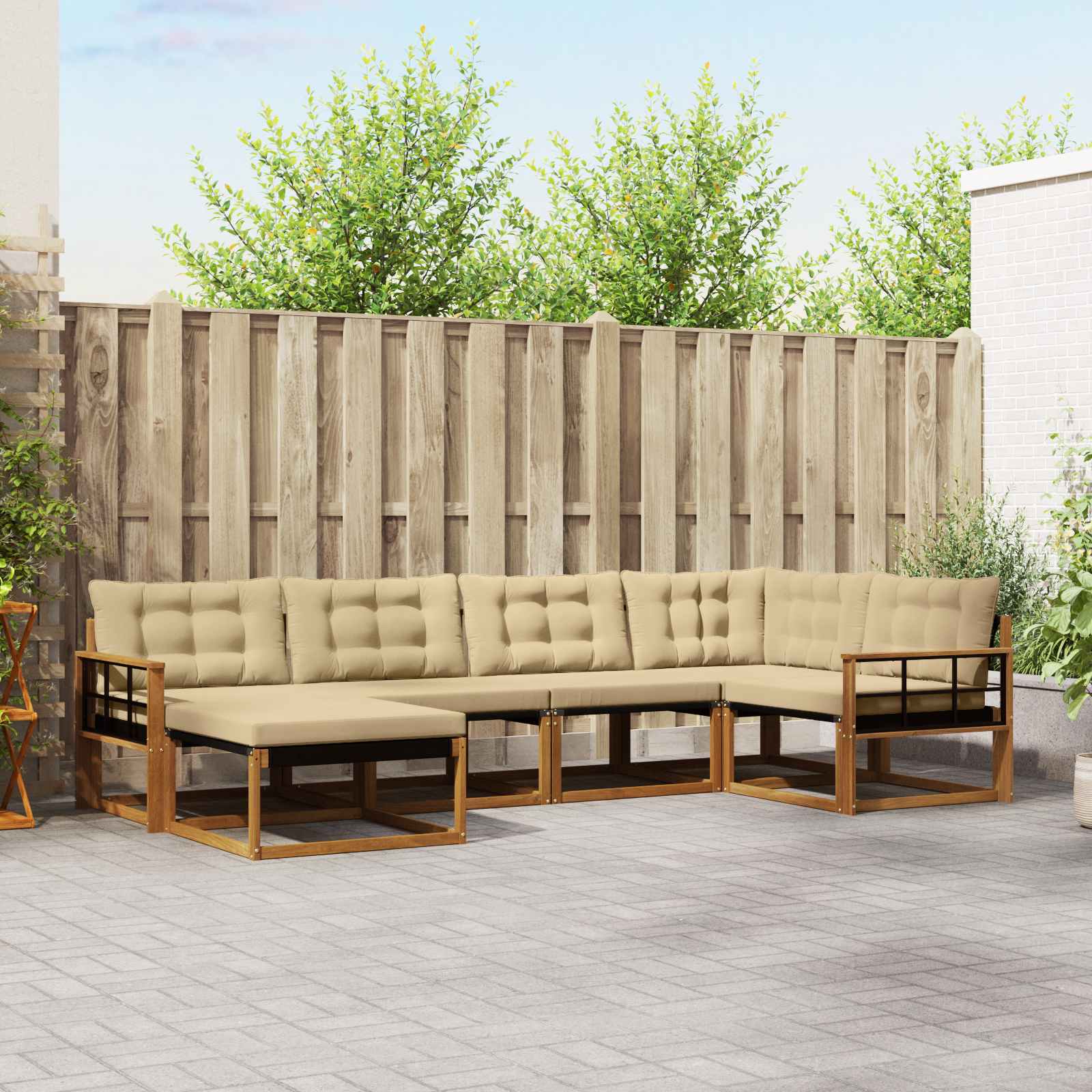 Outdoor-Sofagarnitur 6 stk. Natur und Beige Massivholz Akazie