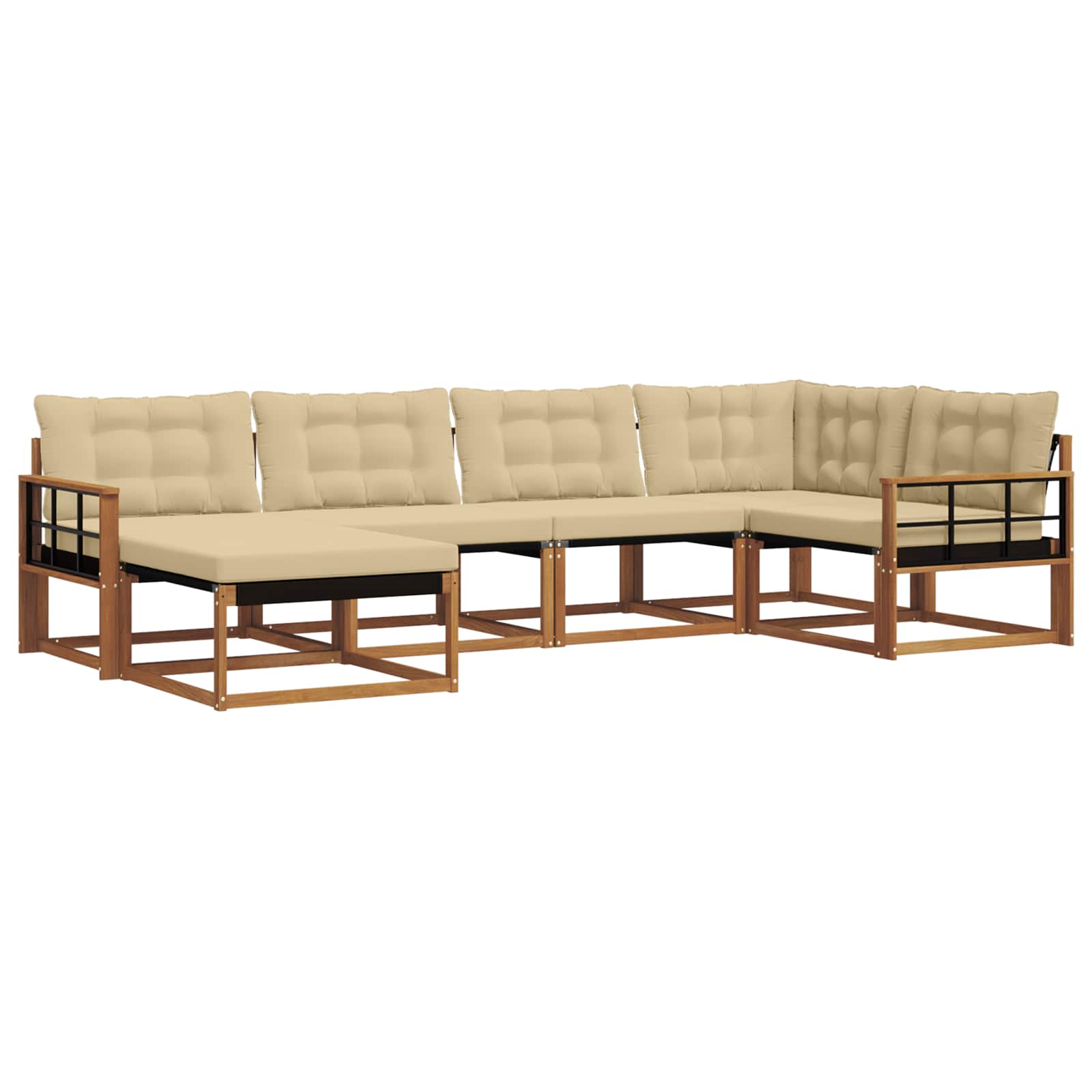 Outdoor-Sofagarnitur 6 stk. Natur und Beige Massivholz Akazie