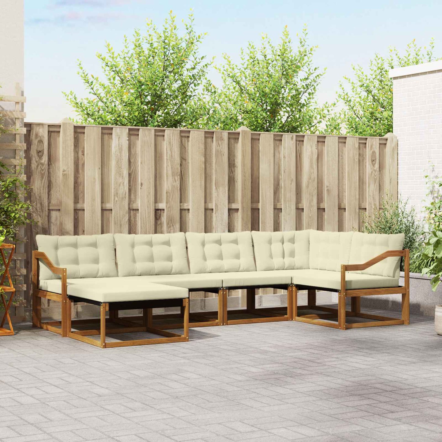 Outdoor-Sofagarnitur 6 stk. Natur und Creme Massivholz Akazie