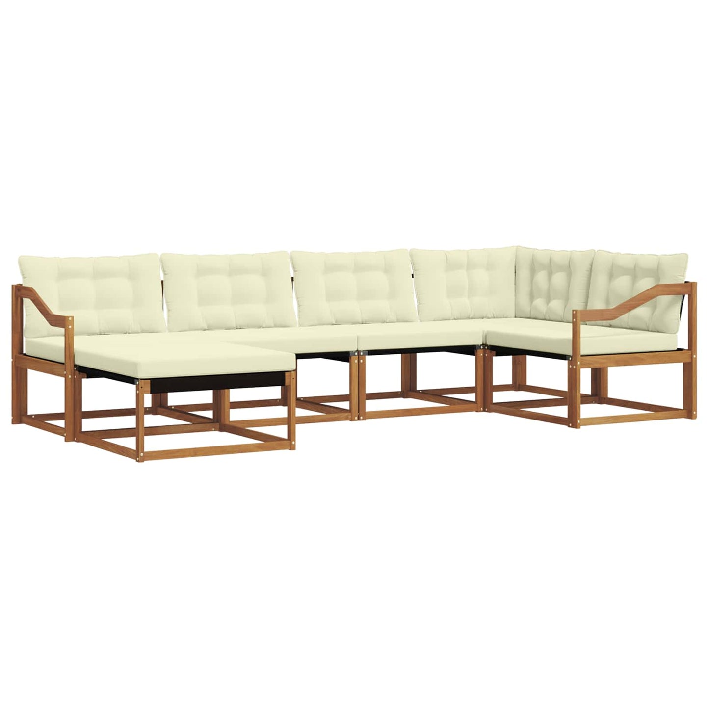 Outdoor-Sofagarnitur 6 stk. Natur und Creme Massivholz Akazie