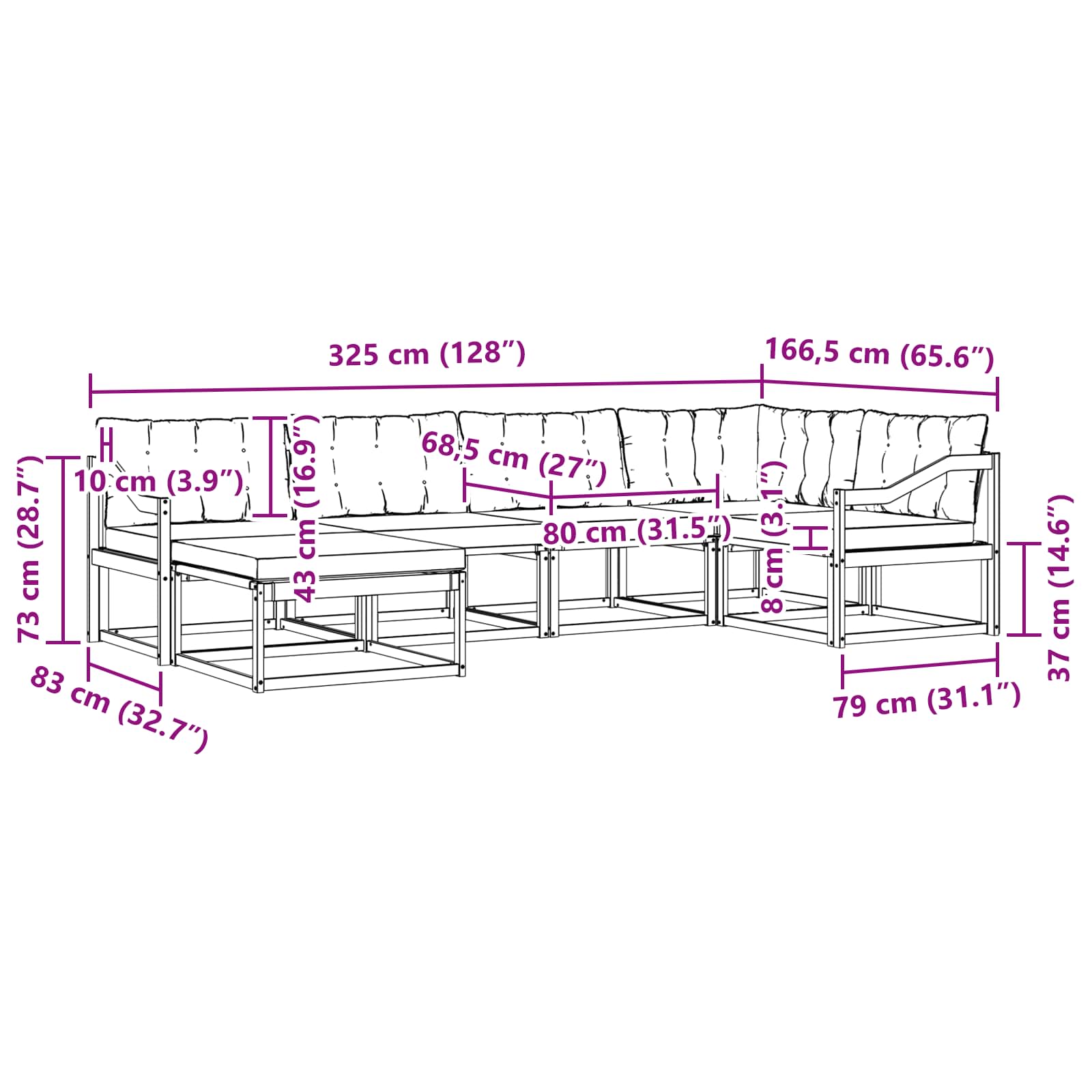 Outdoor-Sofagarnitur 6 stk. Natur und Creme Massivholz Akazie