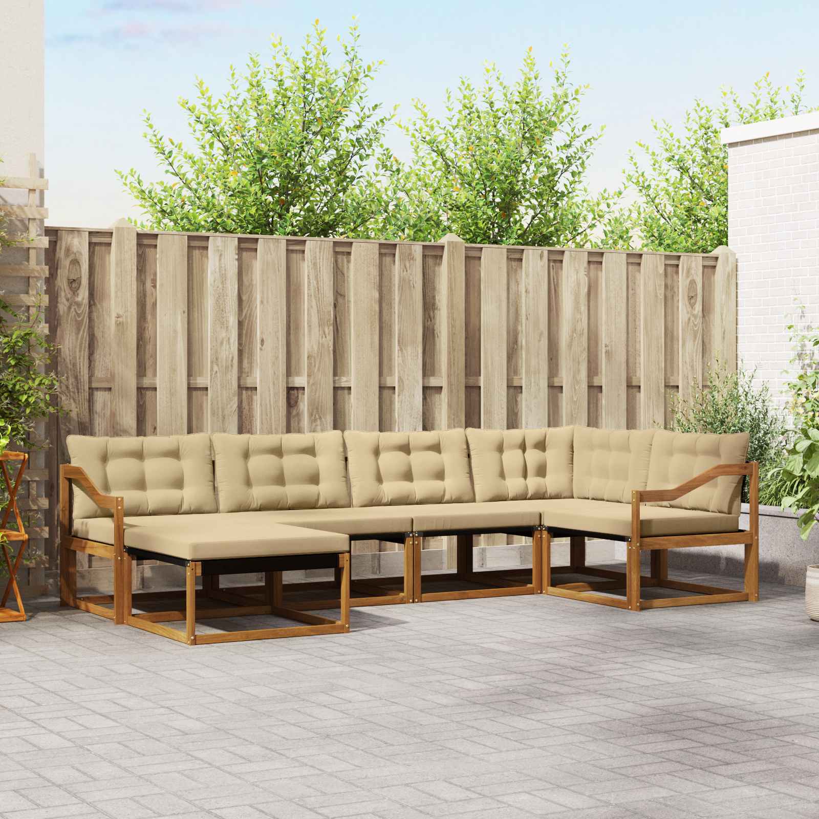 Outdoor-Sofagarnitur mit Kissen 6 pcs Natur und Beige