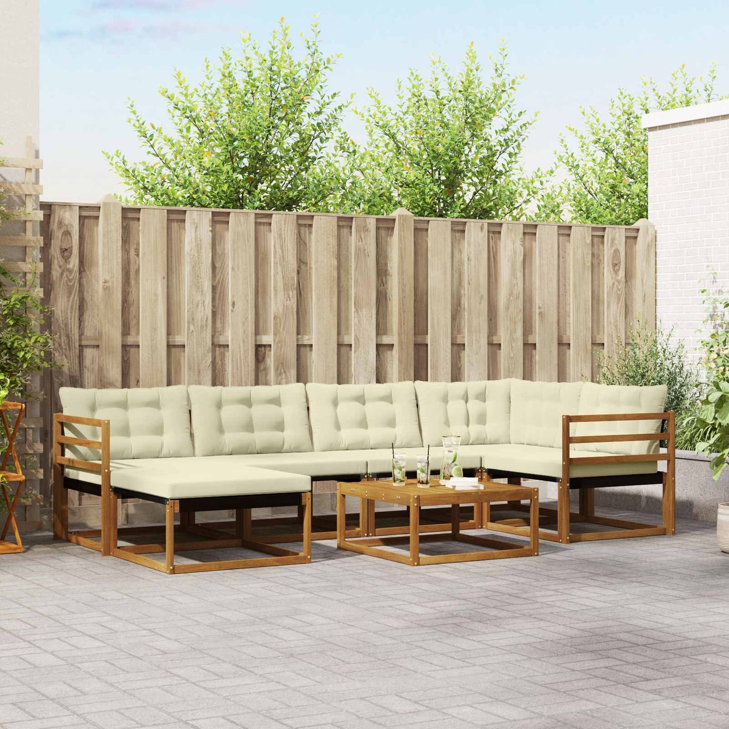 Outdoor-Sofagarnitur 19 pcs Natur und Creme Massivholz Akazie