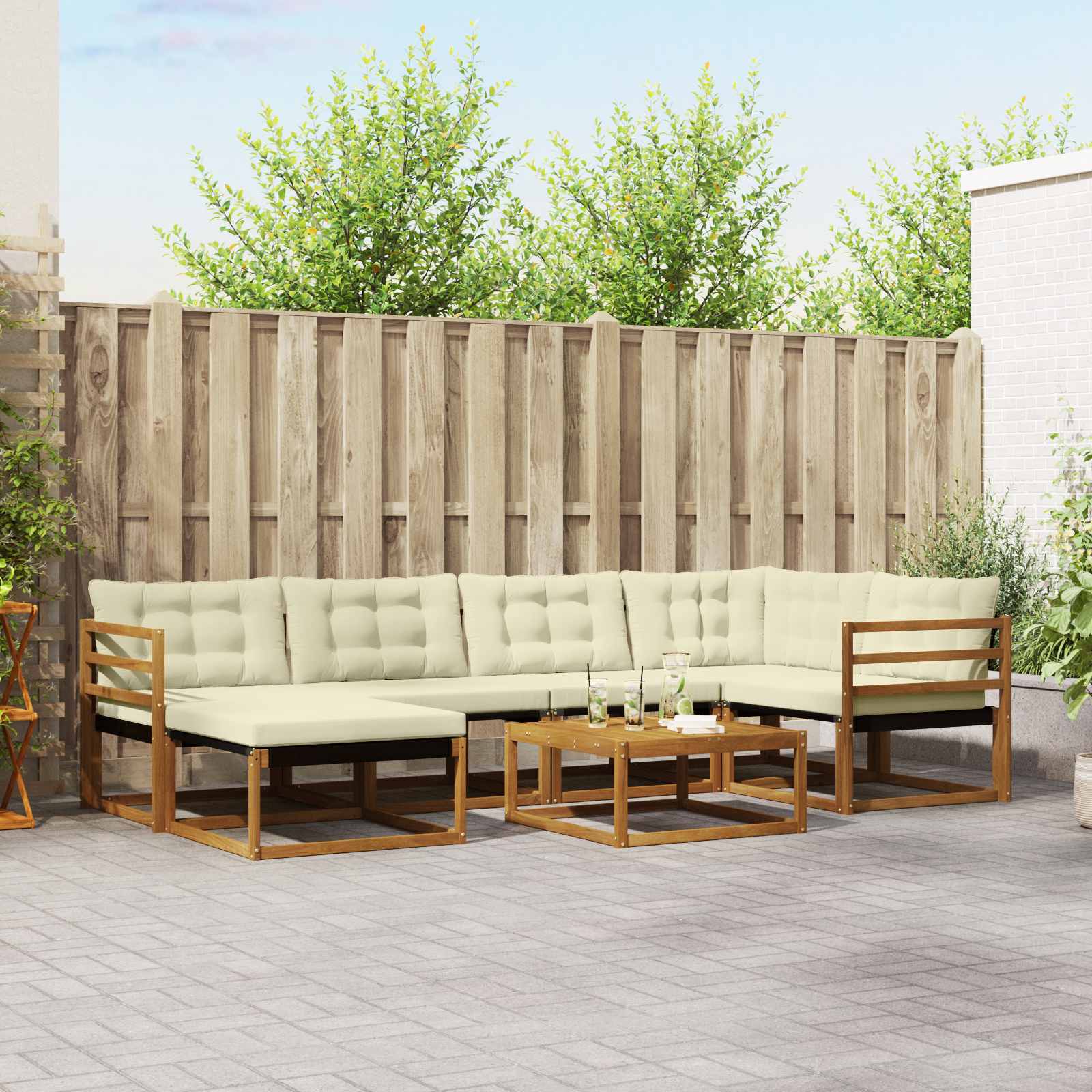 Outdoor-Sofagarnitur 19 pcs Natur und Creme Massivholz Akazie