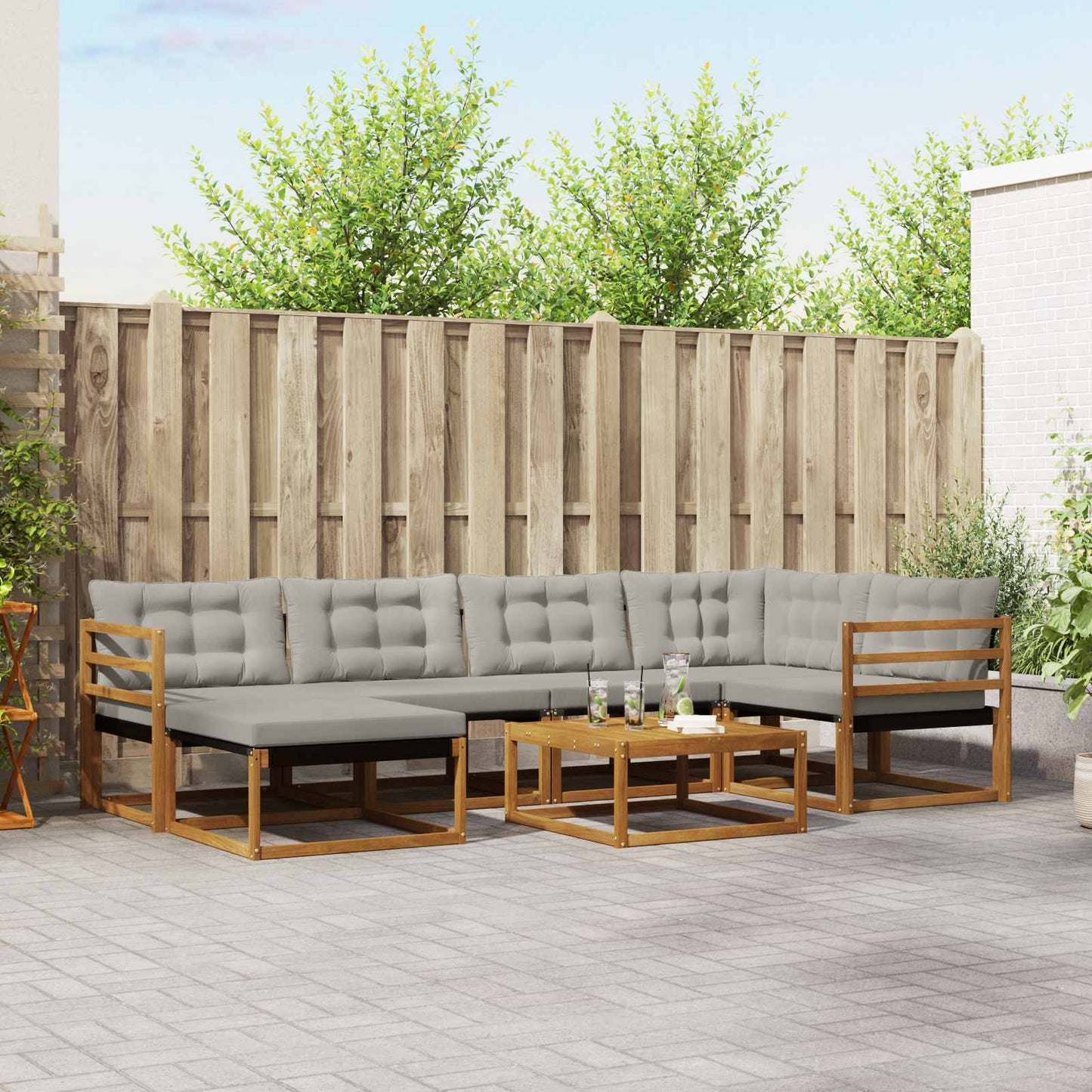 Outdoor-Sofagarnitur mit Kissen 7 pcs Natürlich und Hellgrau