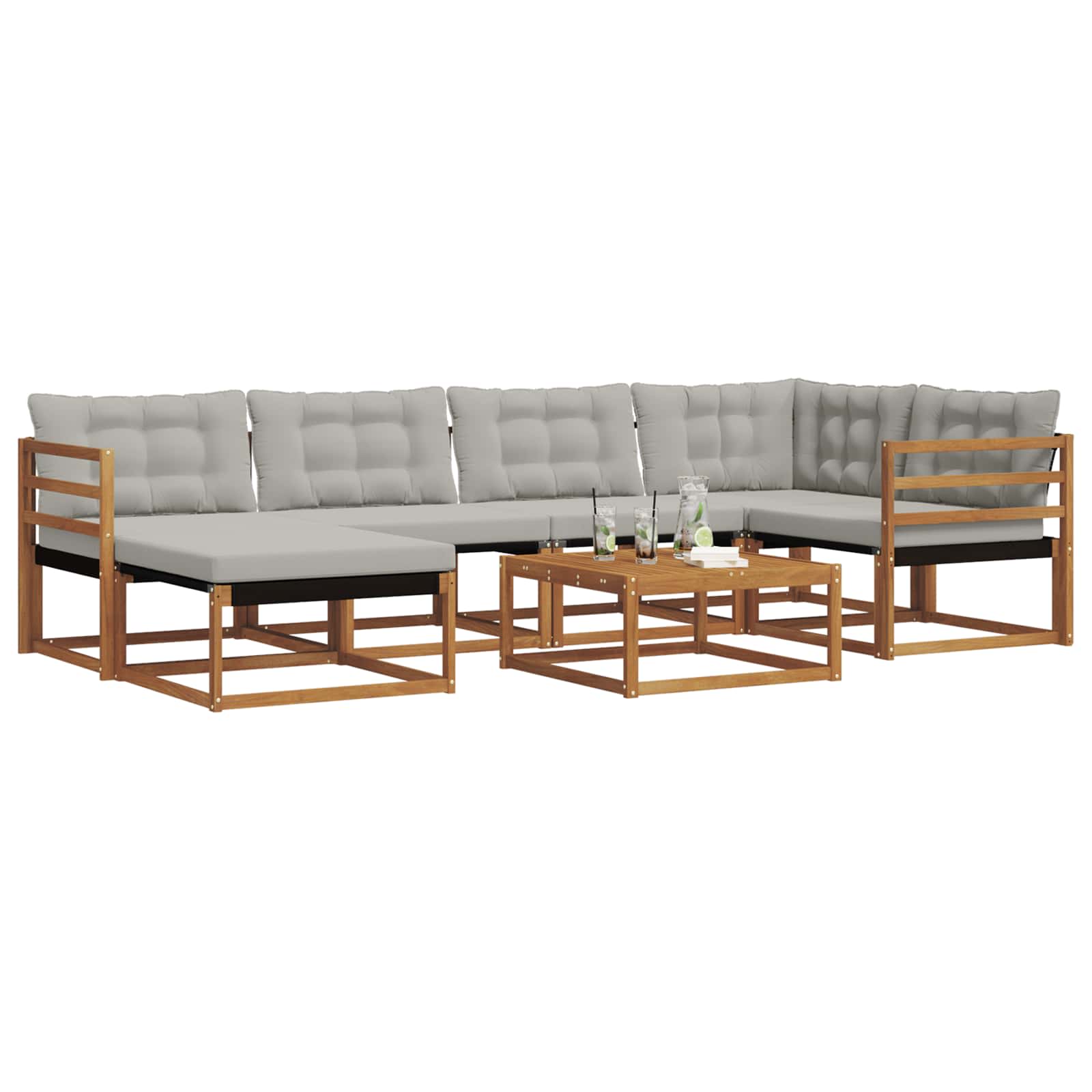 Outdoor-Sofagarnitur mit Kissen 7 pcs Natürlich und Hellgrau