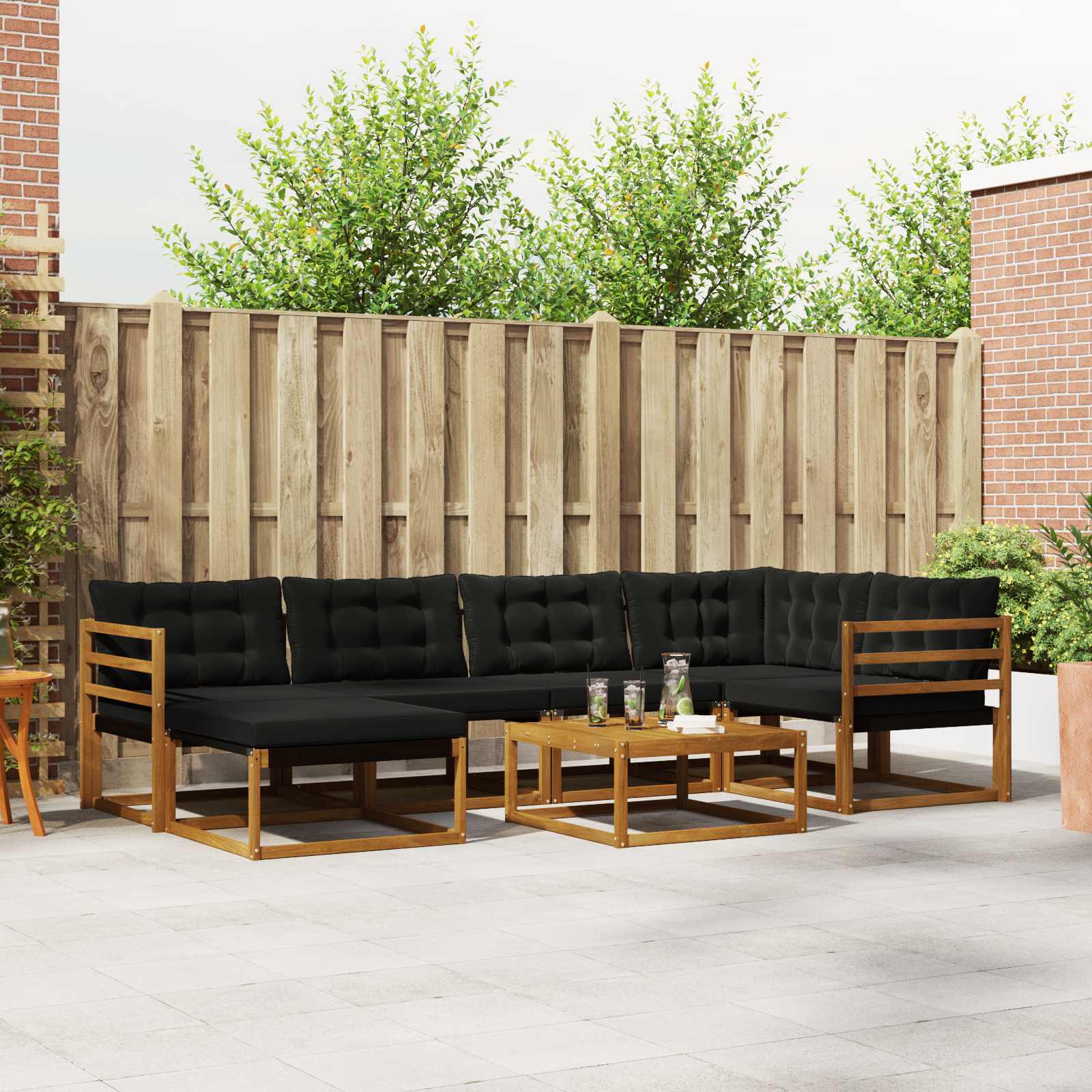 Outdoor-Sofagarnitur mit Kissen 19 pcs Natürlich und Schwarz