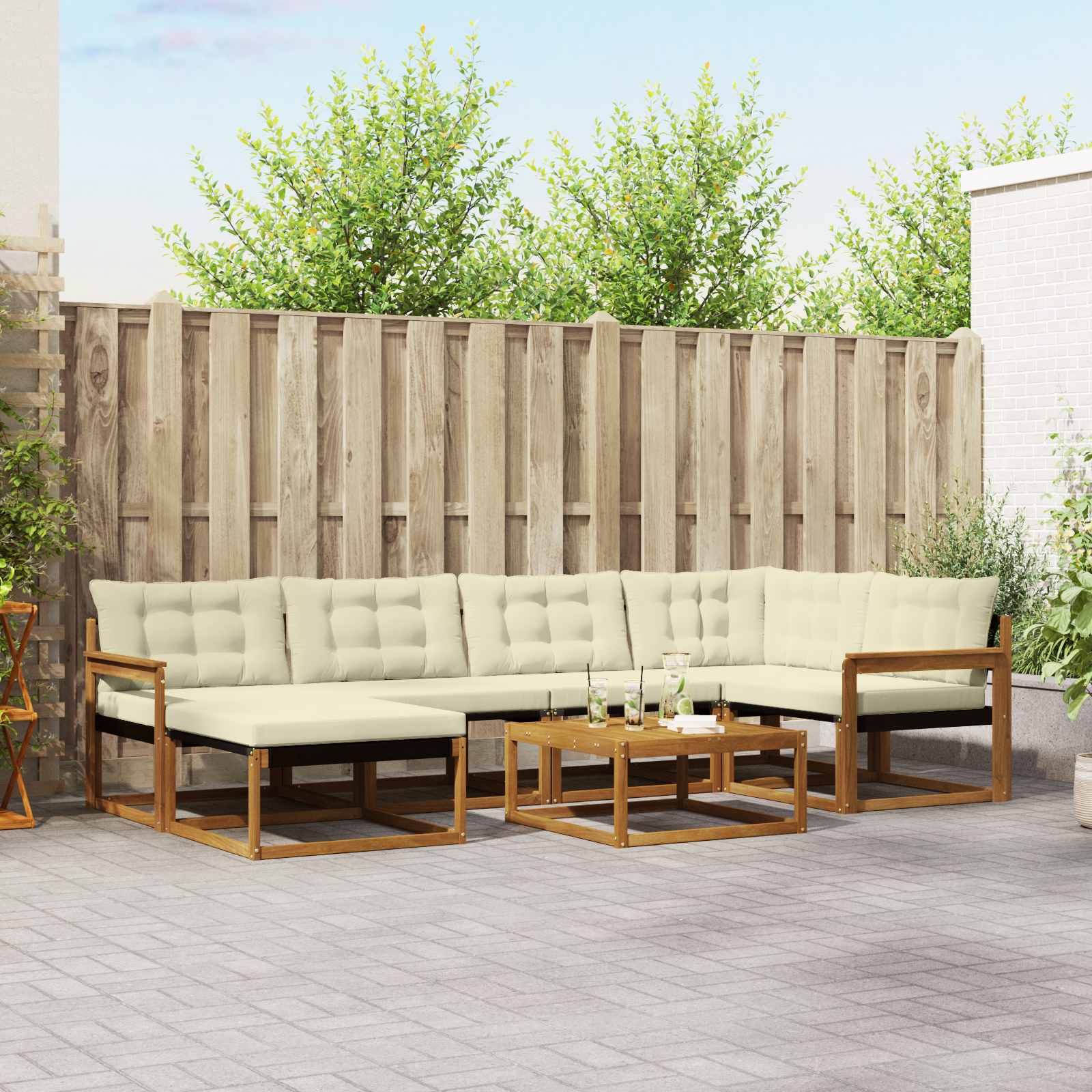 Outdoor-Sofagarnitur 19 pcs Natur und Creme Massivholz Akazie