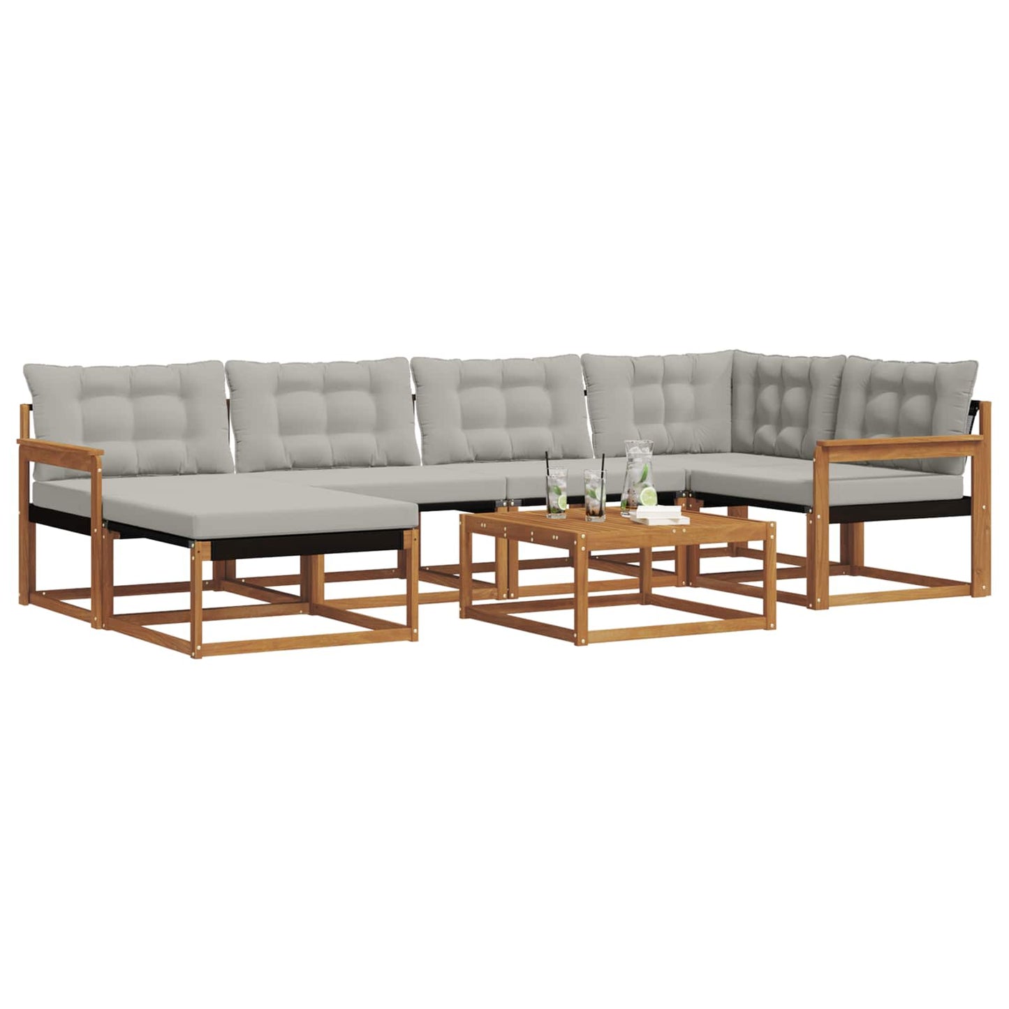 Outdoor-Sofagarnitur mit Kissen 7 pcs Natürlich und Hellgrau