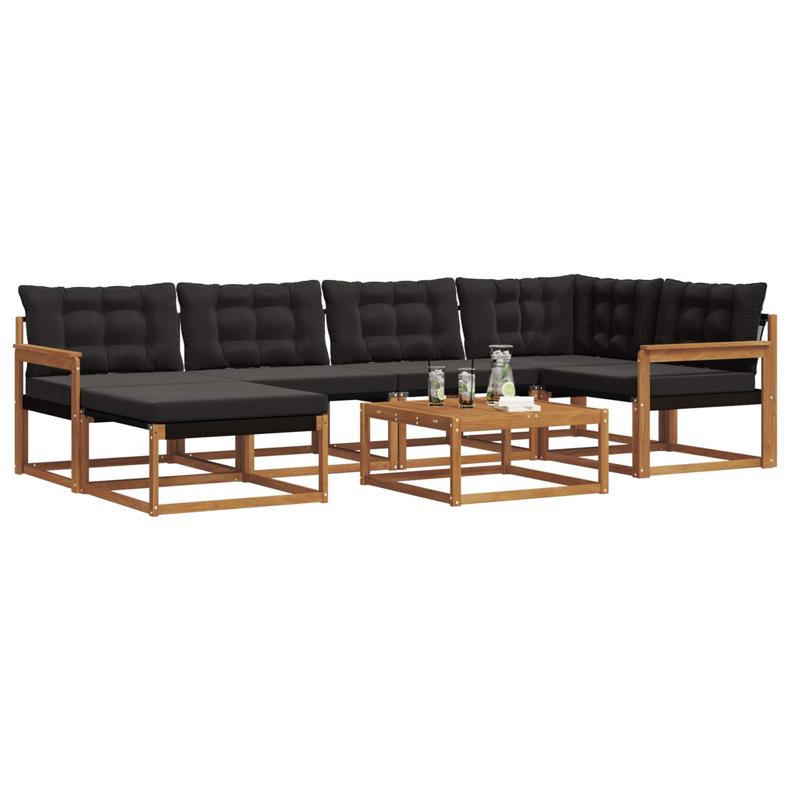 Outdoor-Sofagarnitur mit Kissen 19 pcs Natürlich und Schwarz