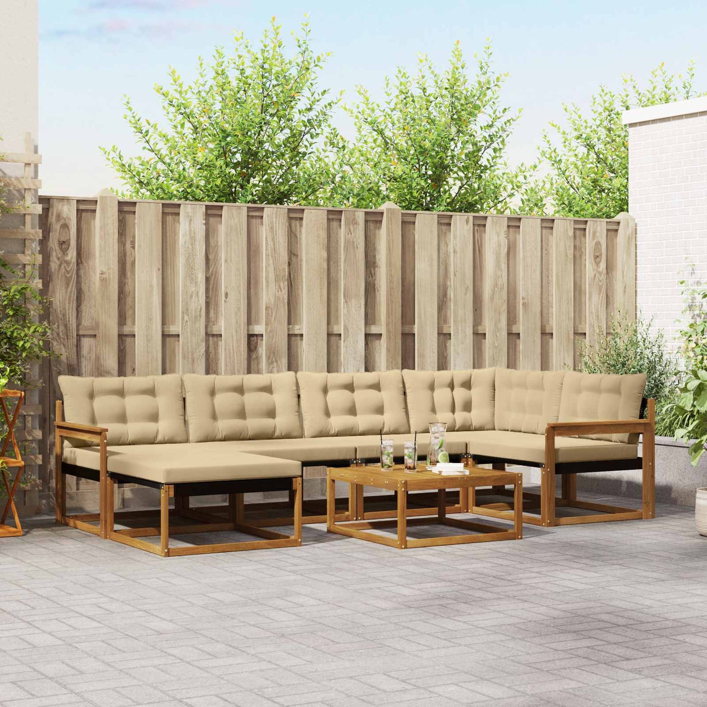 Outdoor-Sofagarnitur 19 pcs Natur und Beige Massivholz Akazie