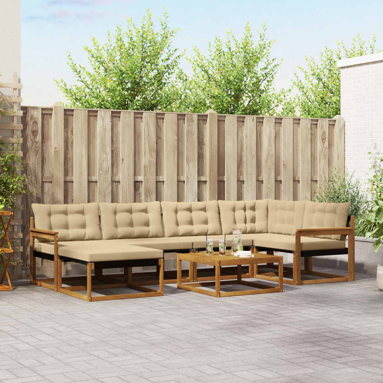 Outdoor-Sofagarnitur 19 pcs Natur und Beige Massivholz Akazie
