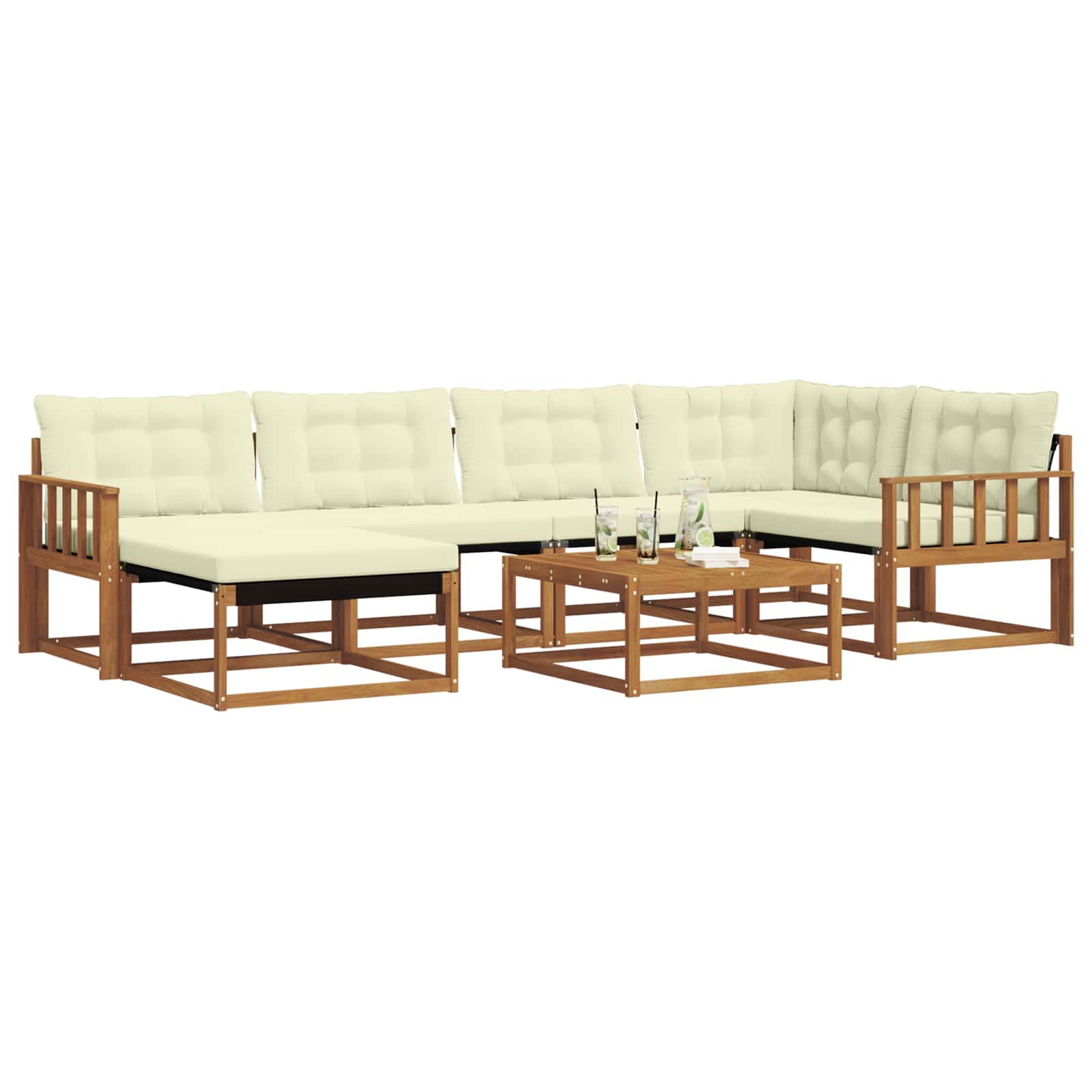 Outdoor-Sofagarnitur 19 pcs Natur und Creme Massivholz Akazie