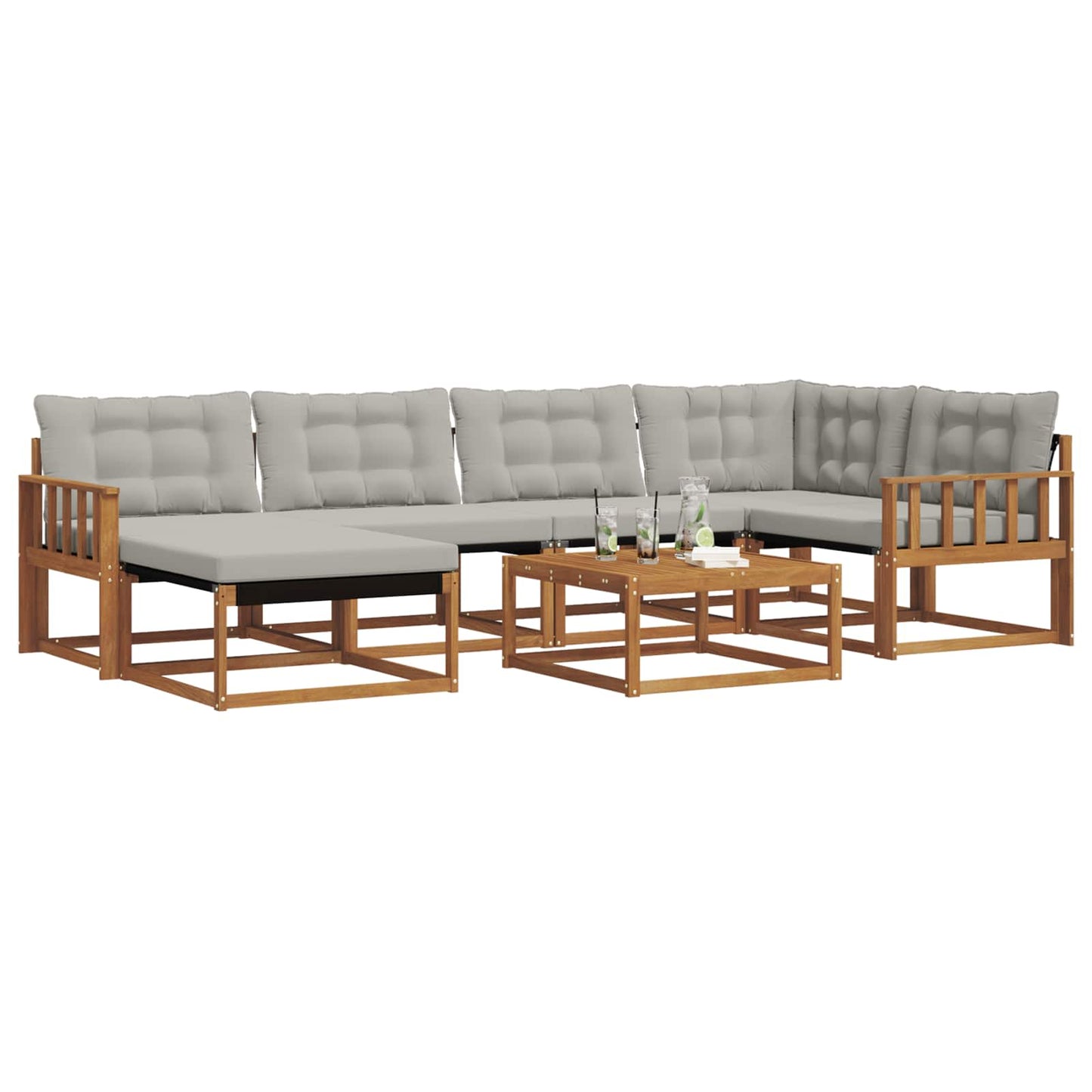 Outdoor-Sofagarnitur mit Kissen 7 pcs Natürlich und Hellgrau