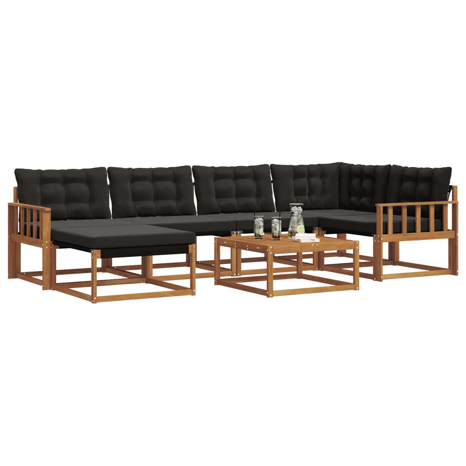 Outdoor-Sofagarnitur mit Kissen 19 pcs Natürlich und Schwarz